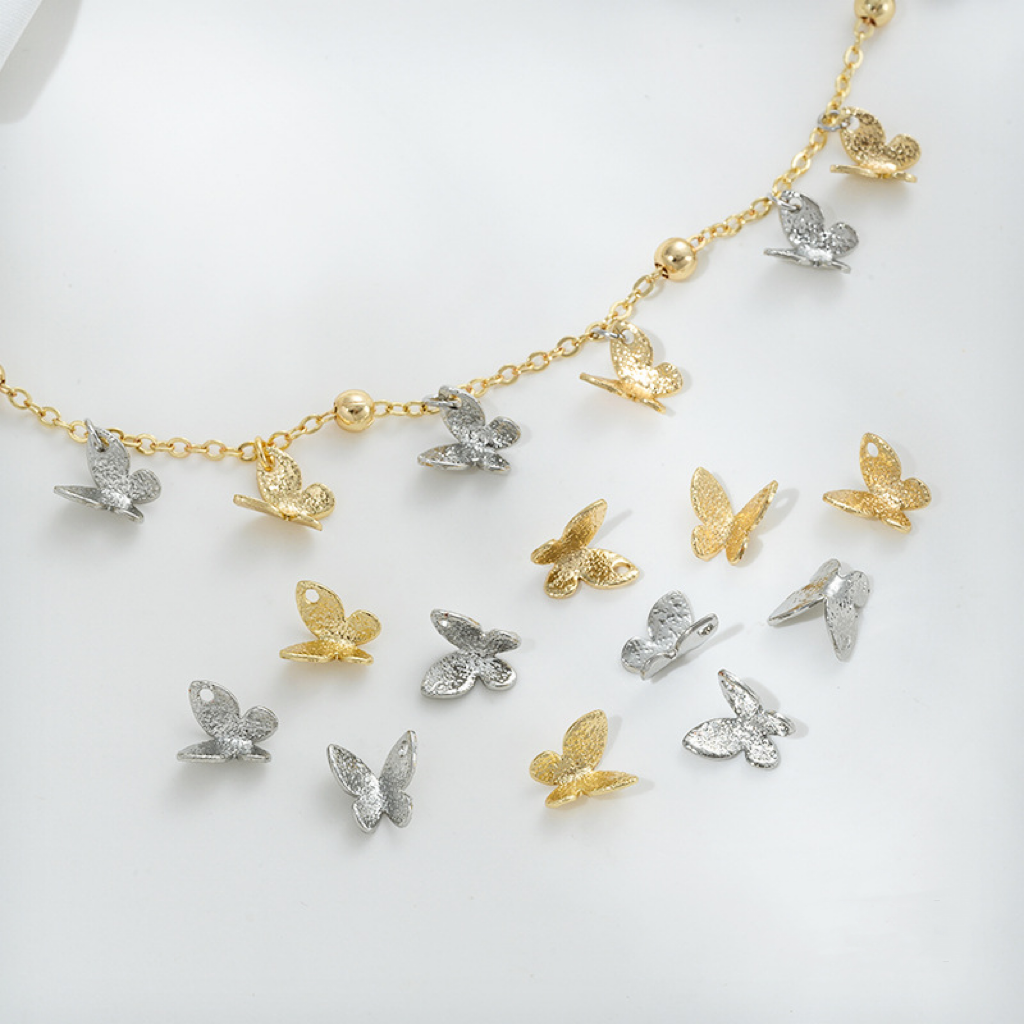 Gold Plated Three Dimensional Little Shining Butterfly Charms 10 pcs