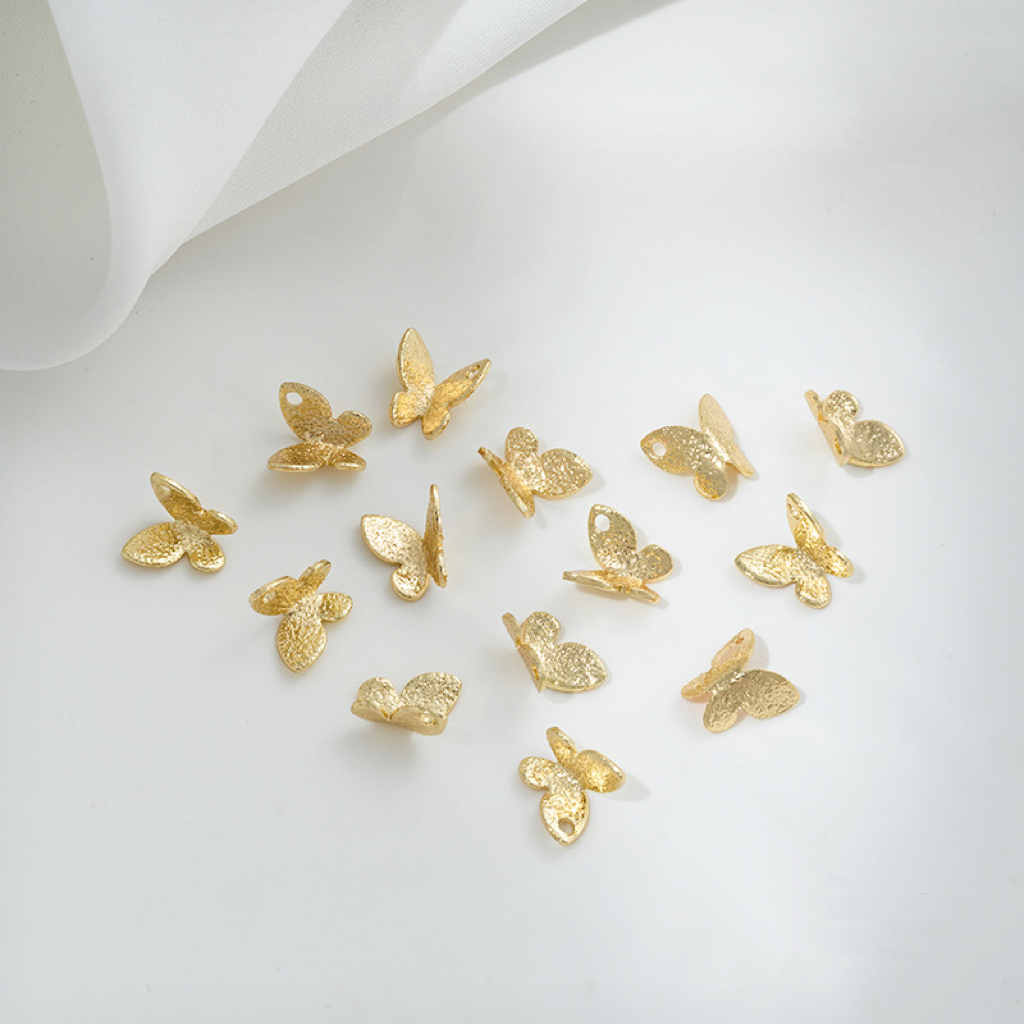 Gold Plated Three Dimensional Little Shining Butterfly Charms 10 pcs
