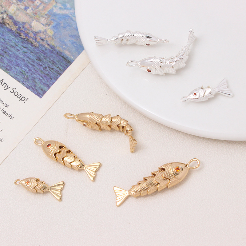 Gold Plated Silver Plated Movable Little Koi Fish Pendant Jewelry Charm