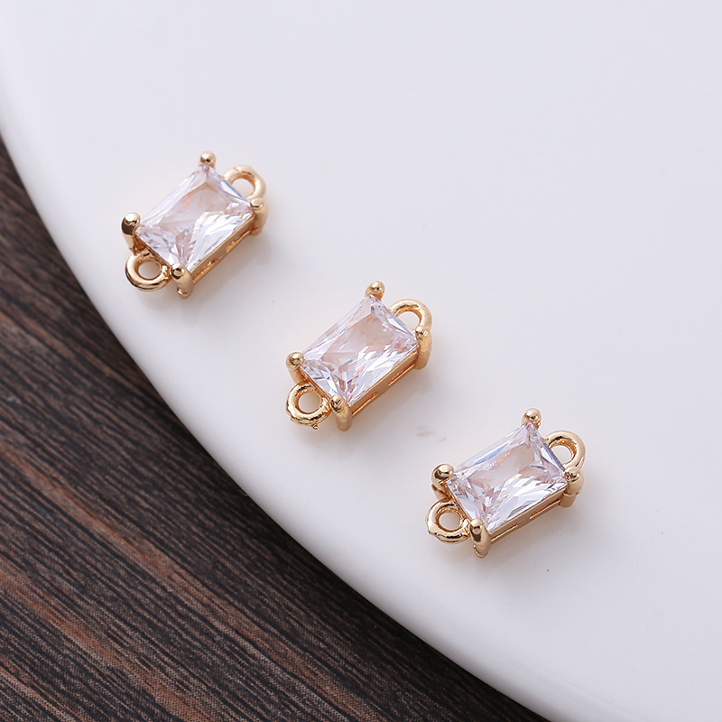 7*12mm Rectangle Glass Charm Pendant Dual Hanging Rings