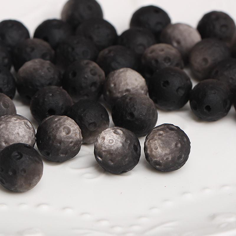 Silver Obsidian Round Beads in The Shape of Meteorite