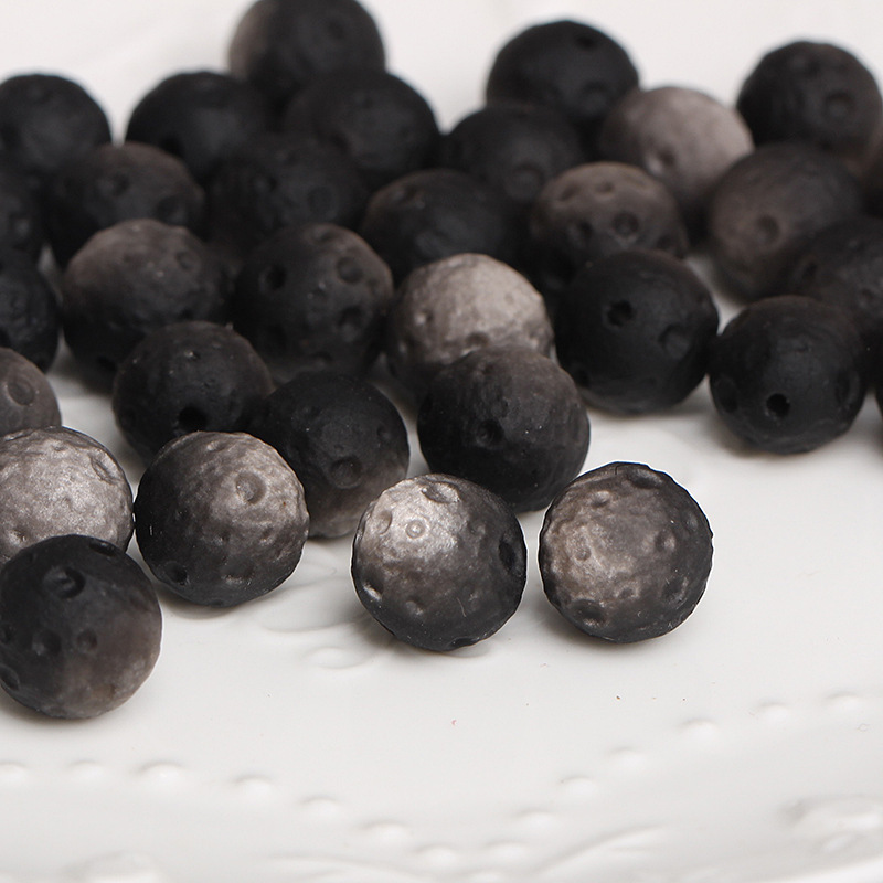 Silver Obsidian Round Beads in The Shape of Meteorite