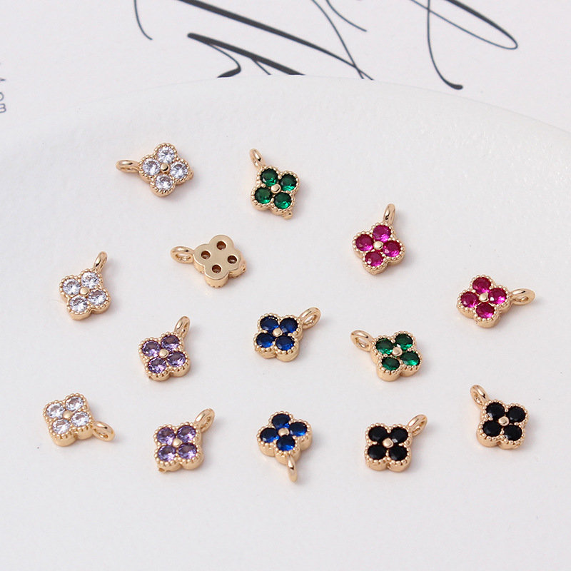 7mm Colored Zircon Four-leaf Flower Pendant Single Hanging Ring