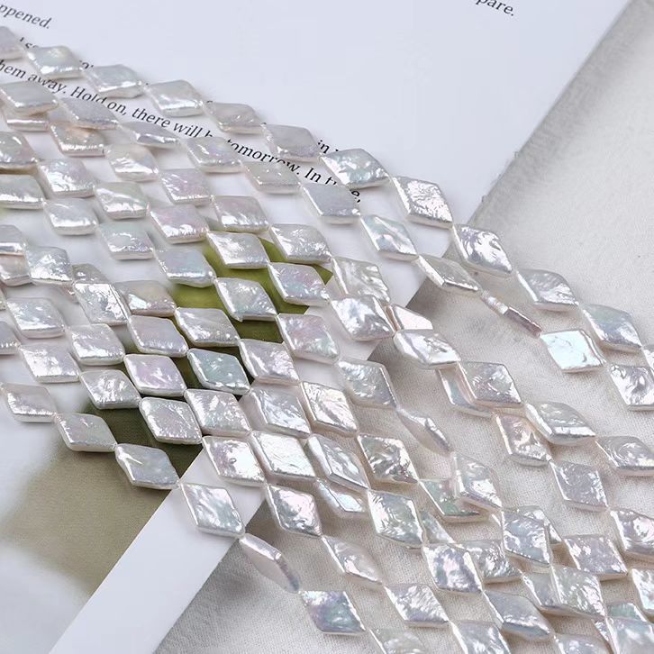 Rhombus Shaped Natural Freshwater Pearls Strand