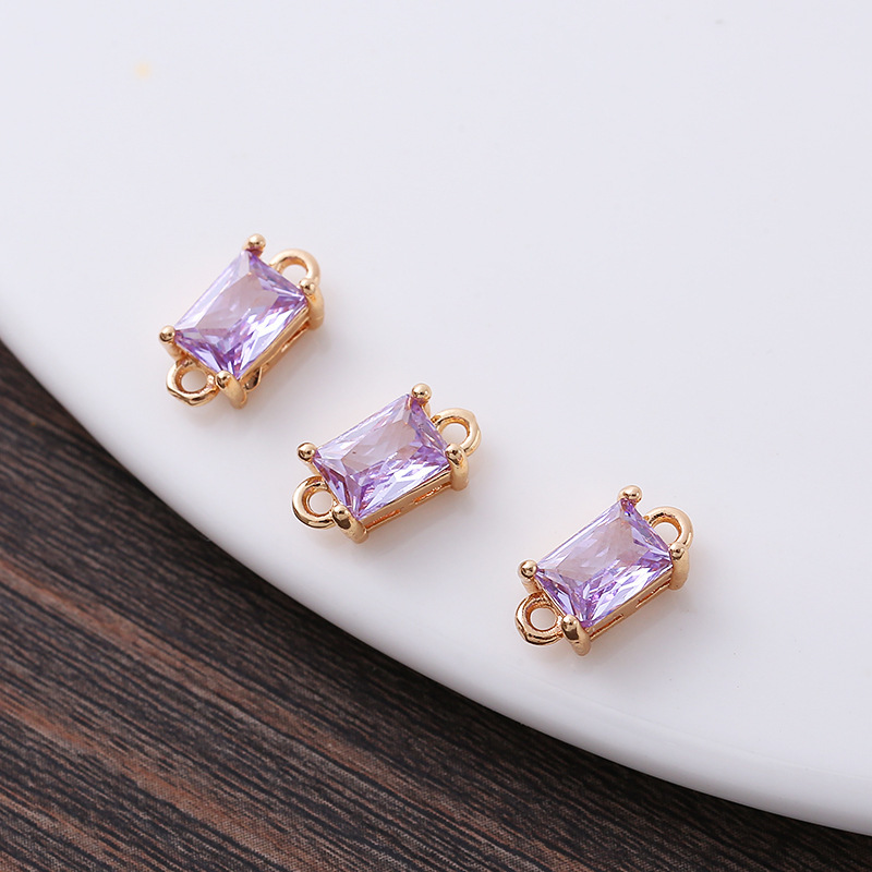 7*12mm Rectangle Glass Charm Pendant Dual Hanging Rings