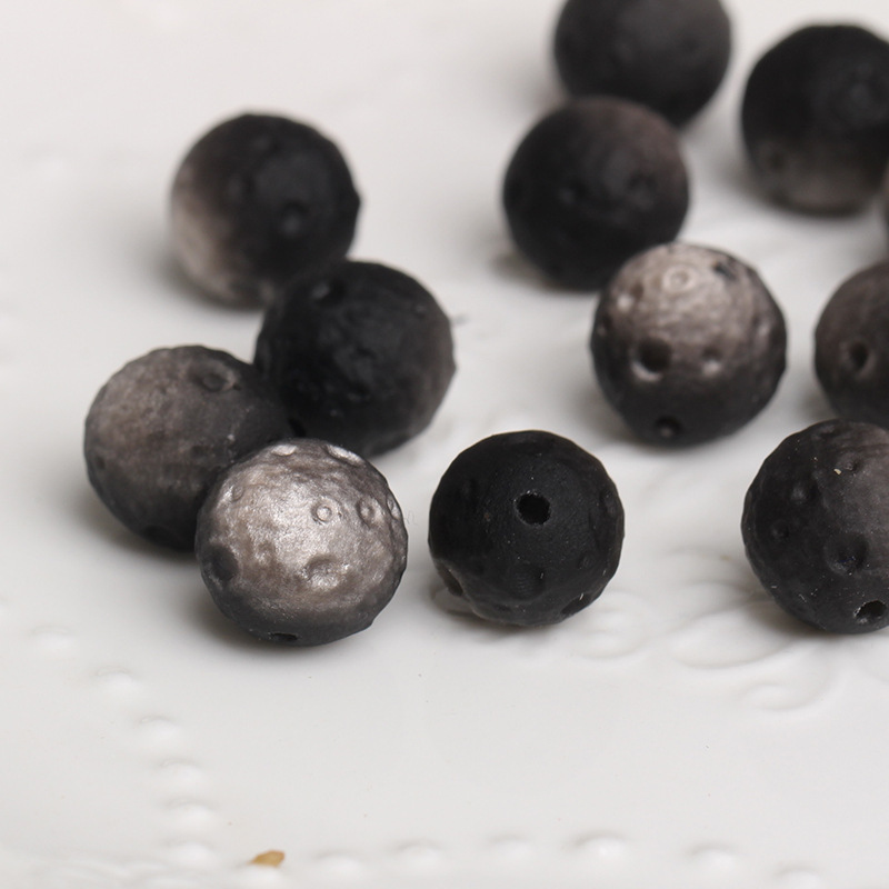 Silver Obsidian Round Beads in The Shape of Meteorite