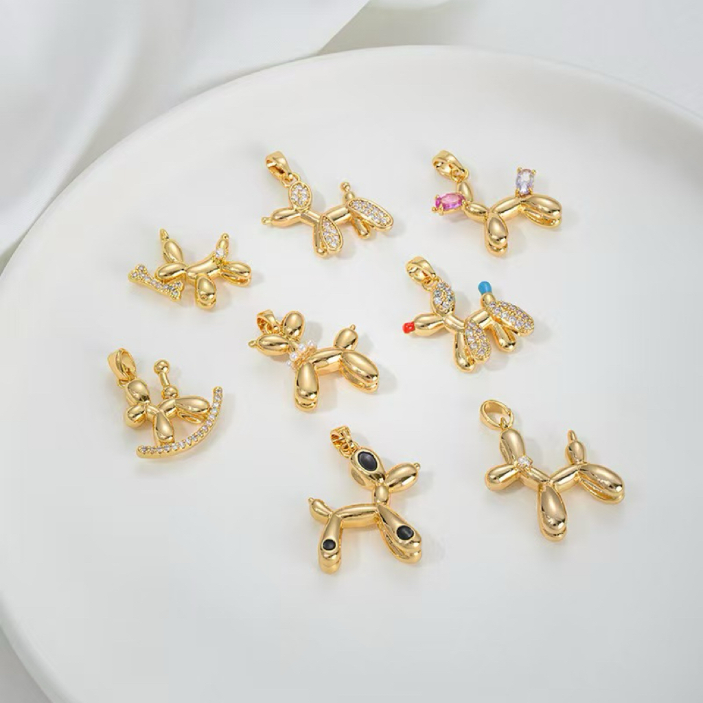 Gold Plated Cute Balloon Puppy Pendant Jewelry Charm