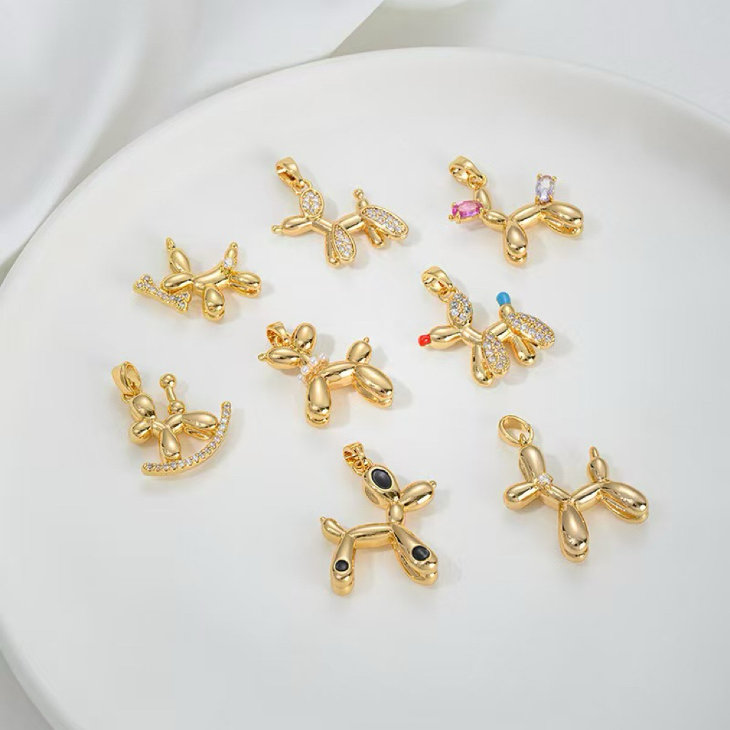 Gold Plated Cute Balloon Puppy Pendant Jewelry Charm