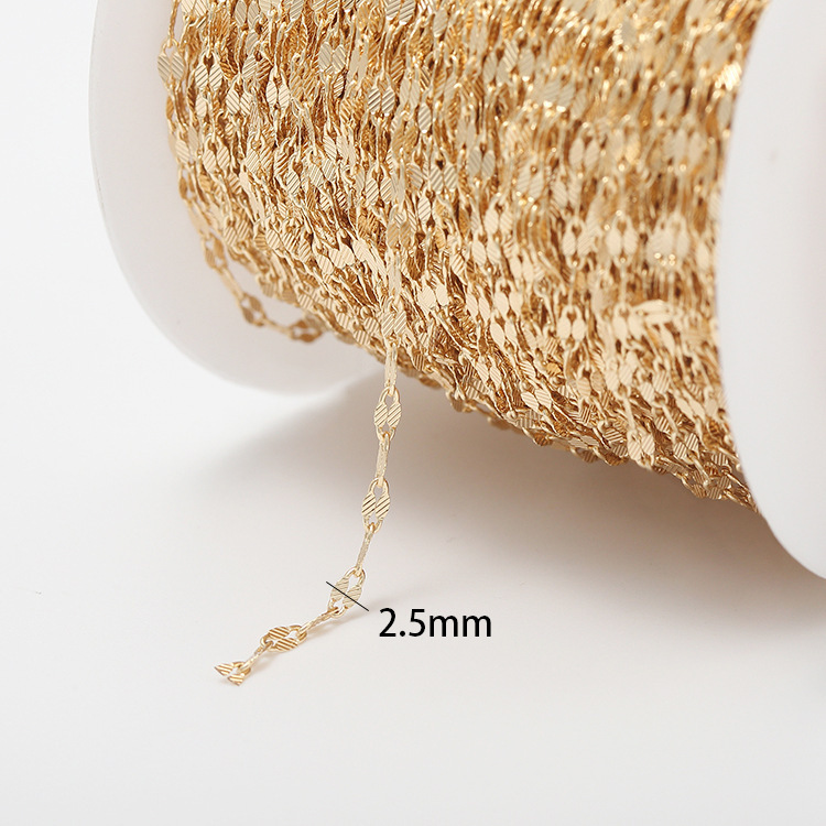 14k Gold Plated Engraved Sheet Chain for Jewelry DIY 1M