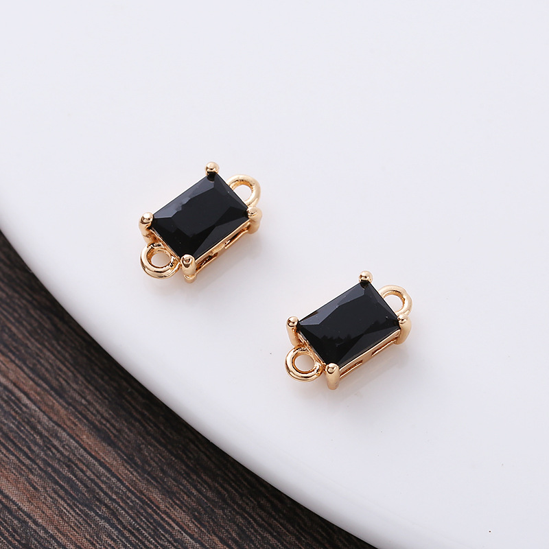 7*12mm Rectangle Glass Charm Pendant Dual Hanging Rings