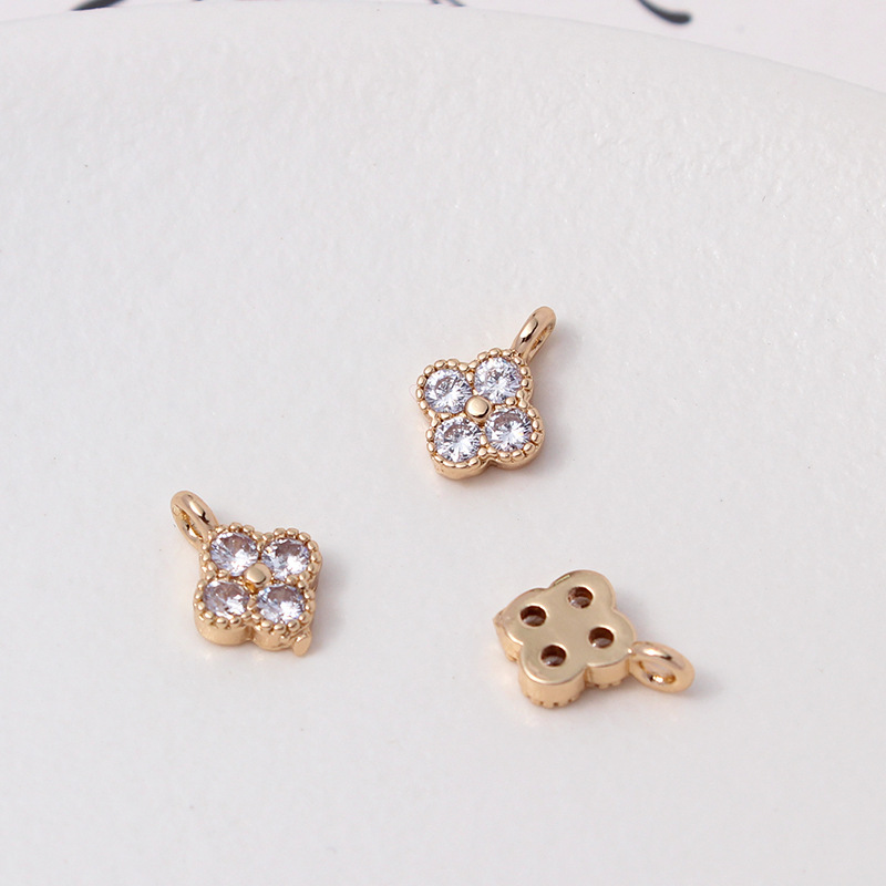 7mm Colored Zircon Four-leaf Flower Pendant Single Hanging Ring