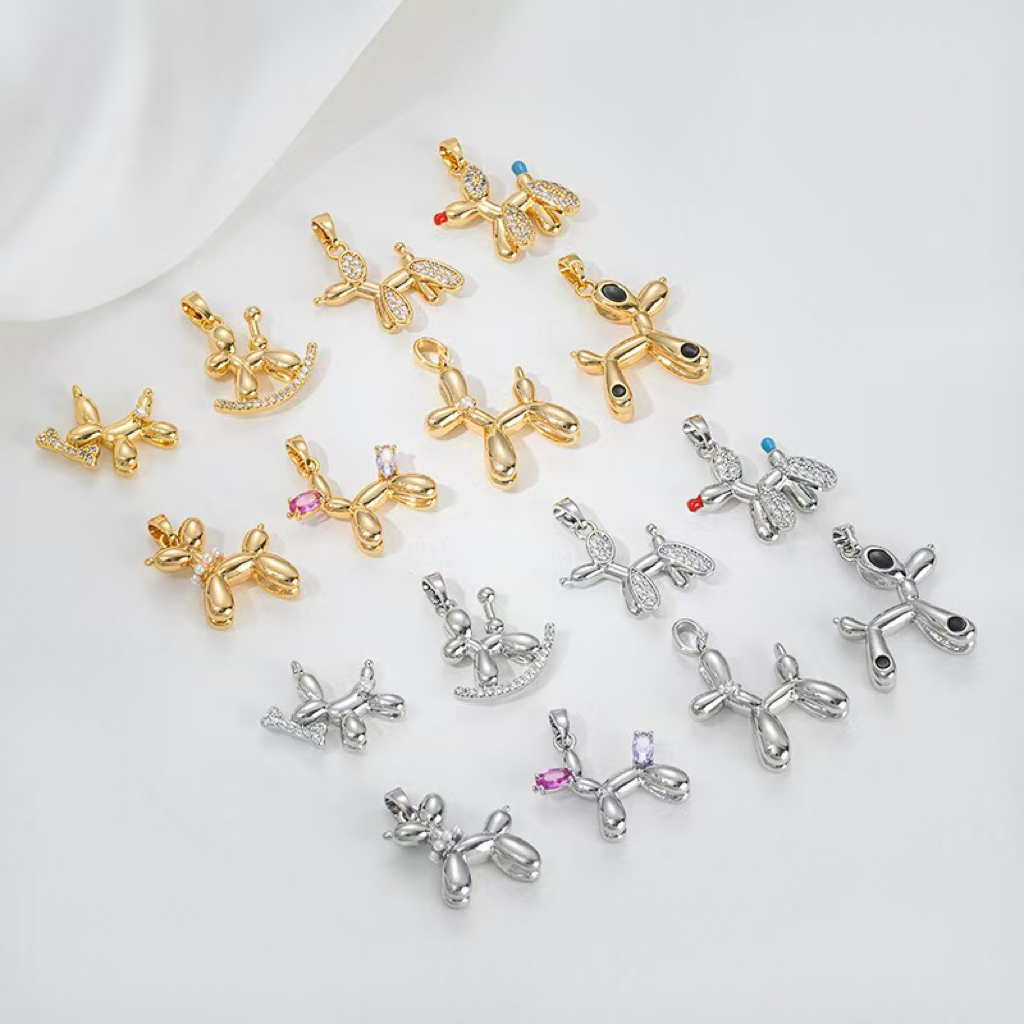 Gold Plated Cute Balloon Puppy Pendant Jewelry Charm