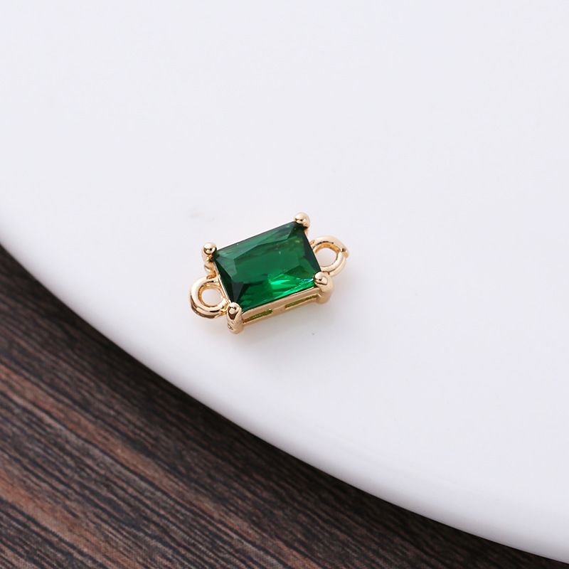 7*12mm Rectangle Glass Charm Pendant Dual Hanging Rings