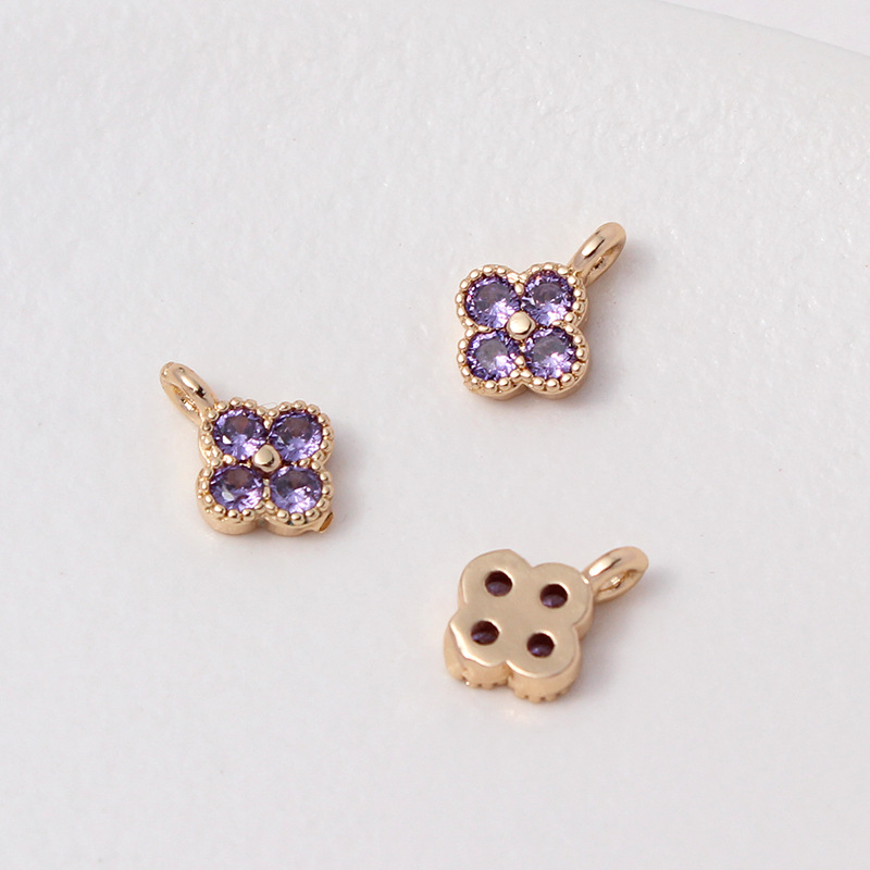 7mm Colored Zircon Four-leaf Flower Pendant Single Hanging Ring