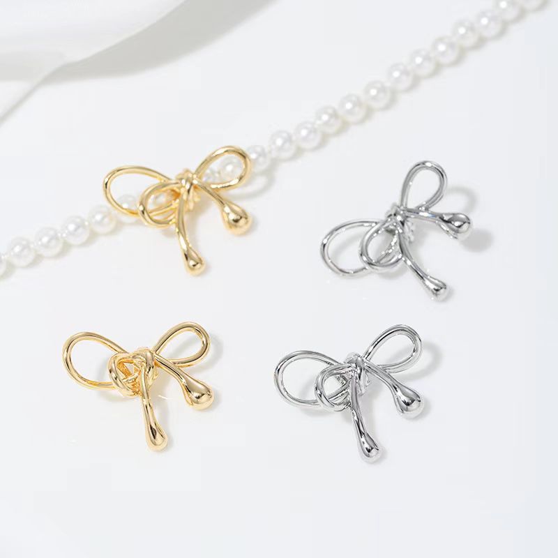 Delicate Gold Plated Three Dimensional Bow Spacer Bead Jewelry Charms