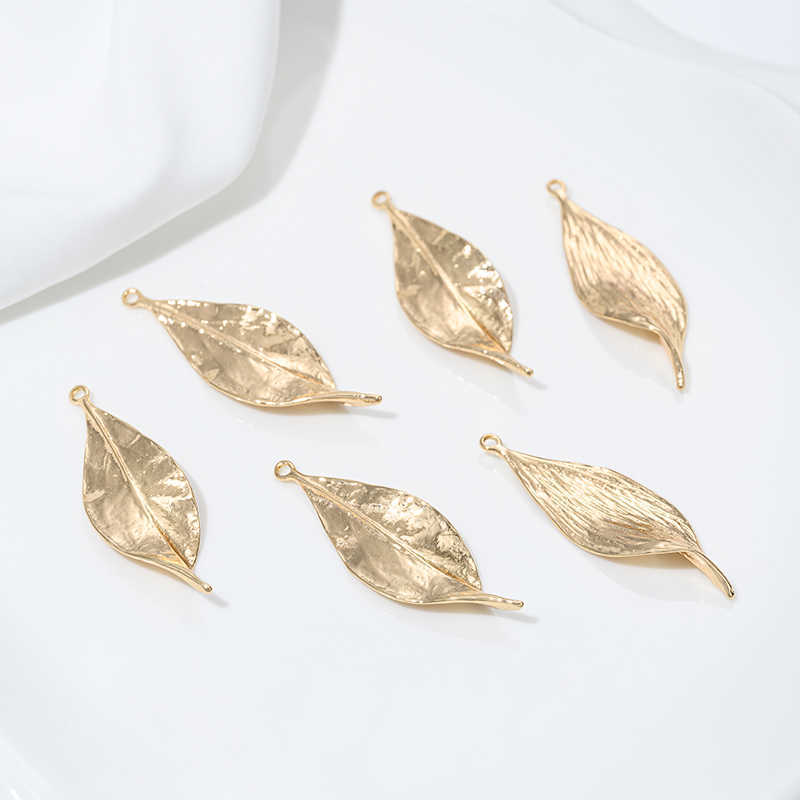 Delicate 14k Gold Plated Three-Dimensional Simulation Leaf Pendant Jewelry Charms