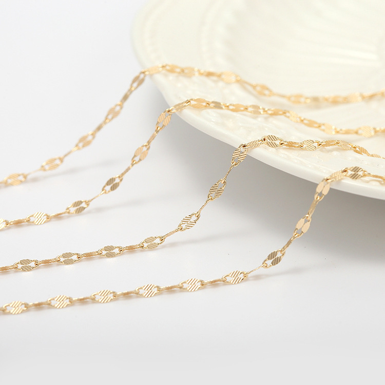 14k Gold Plated Engraved Sheet Chain for Jewelry DIY 1M