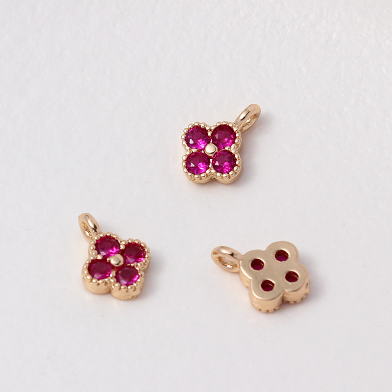 7mm Colored Zircon Four-leaf Flower Pendant Single Hanging Ring