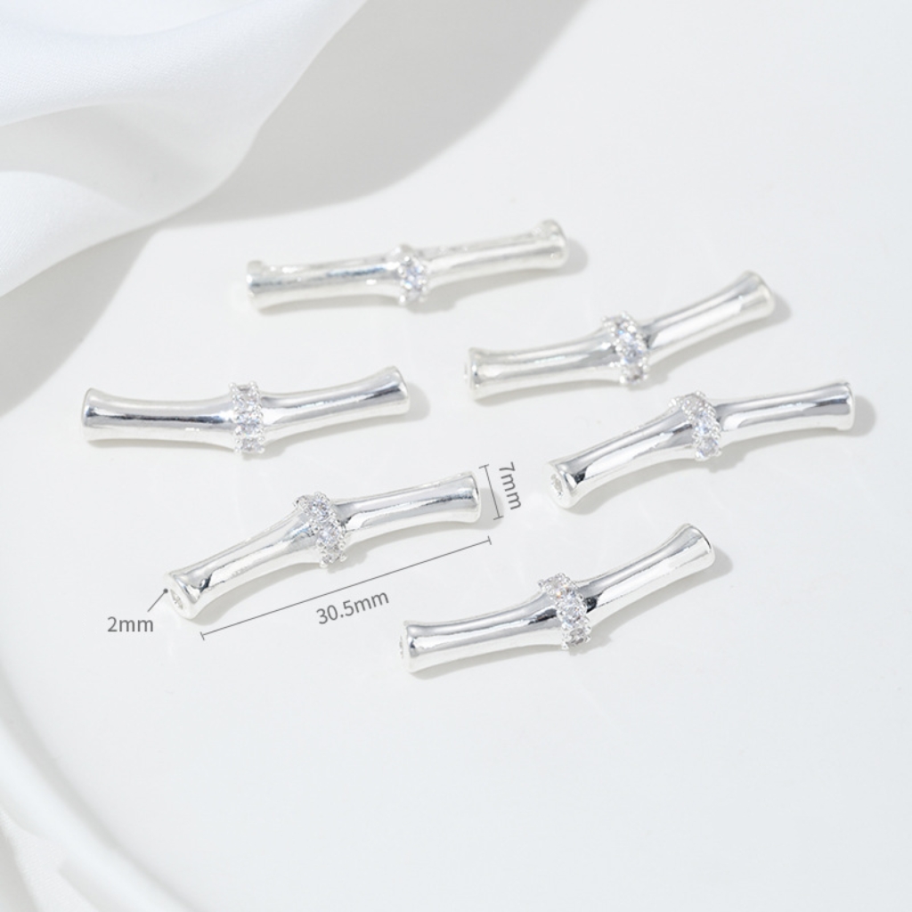 Gold Plated Cubic Zirconia Inlaid Bamboo Tube Spacer Beads Connector