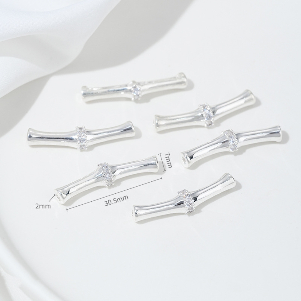 Gold Plated Cubic Zirconia Inlaid Bamboo Tube Spacer Beads Connector