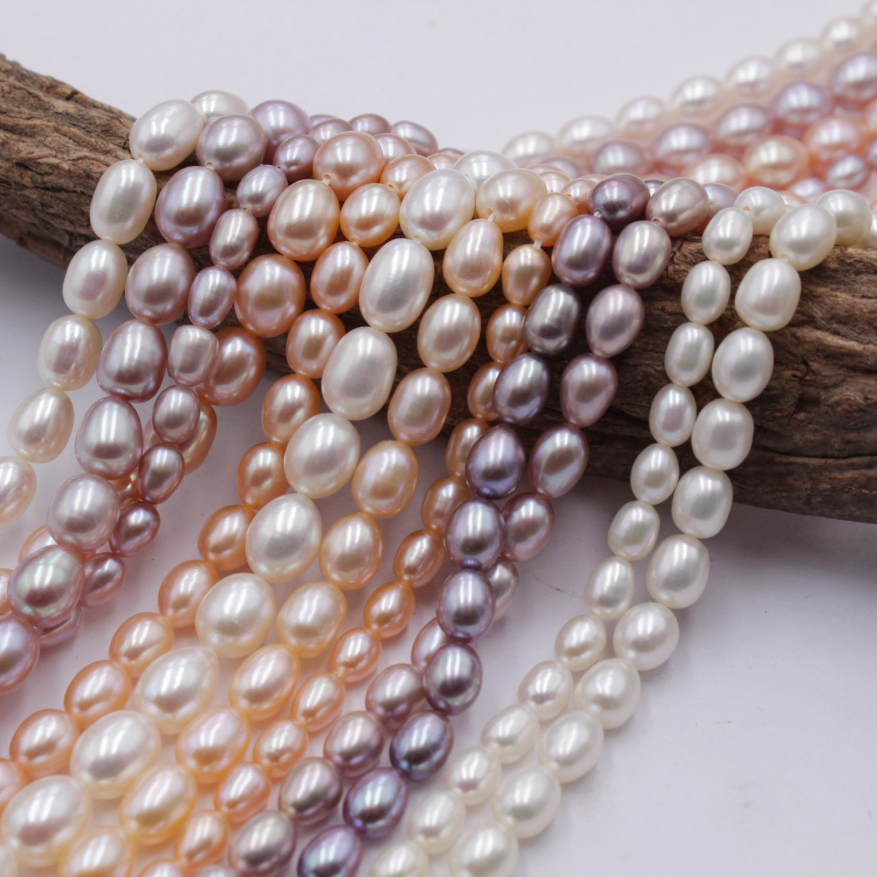 Natural Rice Shaped Drop Shaped Freshwater Pearl Strand 5-6mm 7-8mm