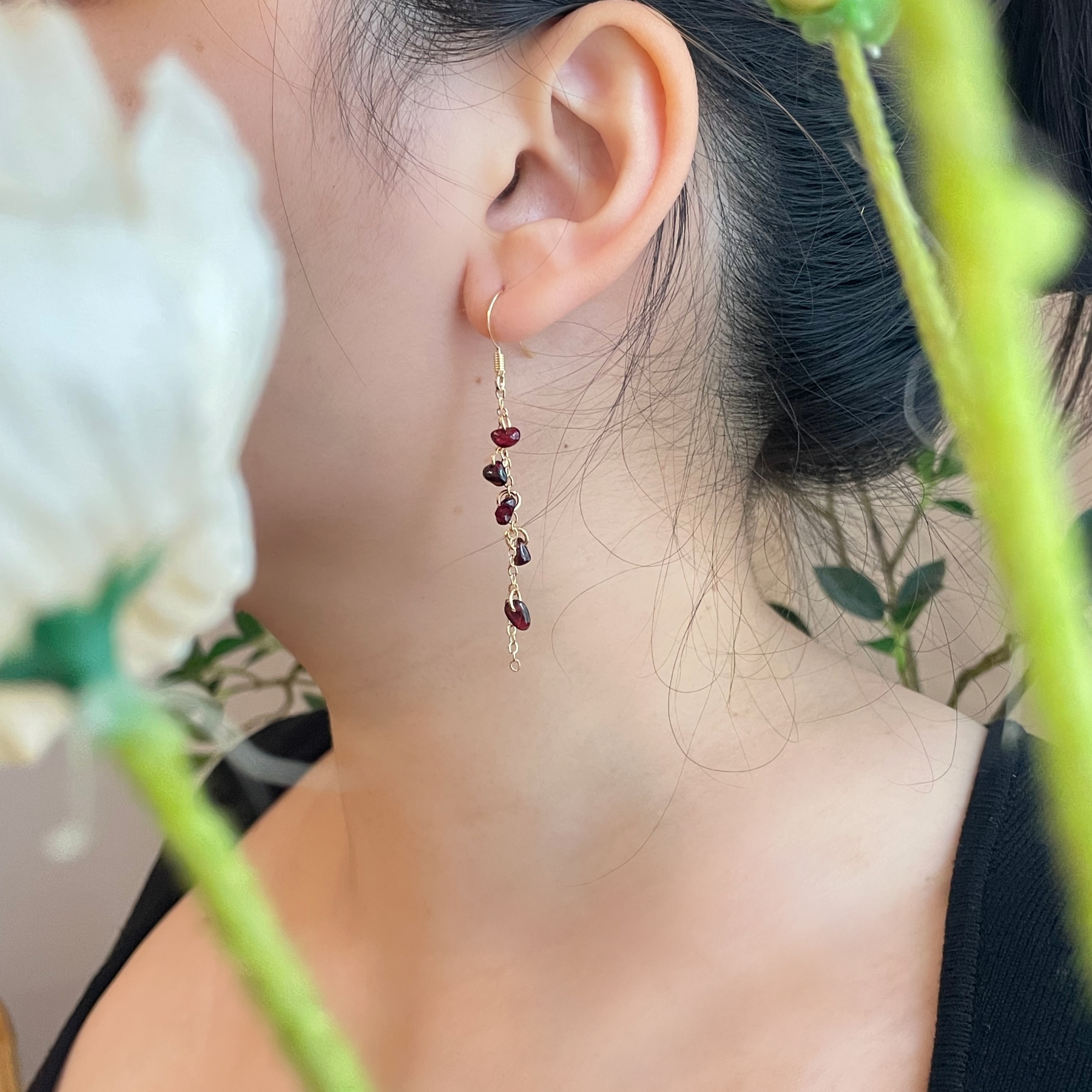 Garnet Earrings Red Lily of the Valley Minimalist Earrings