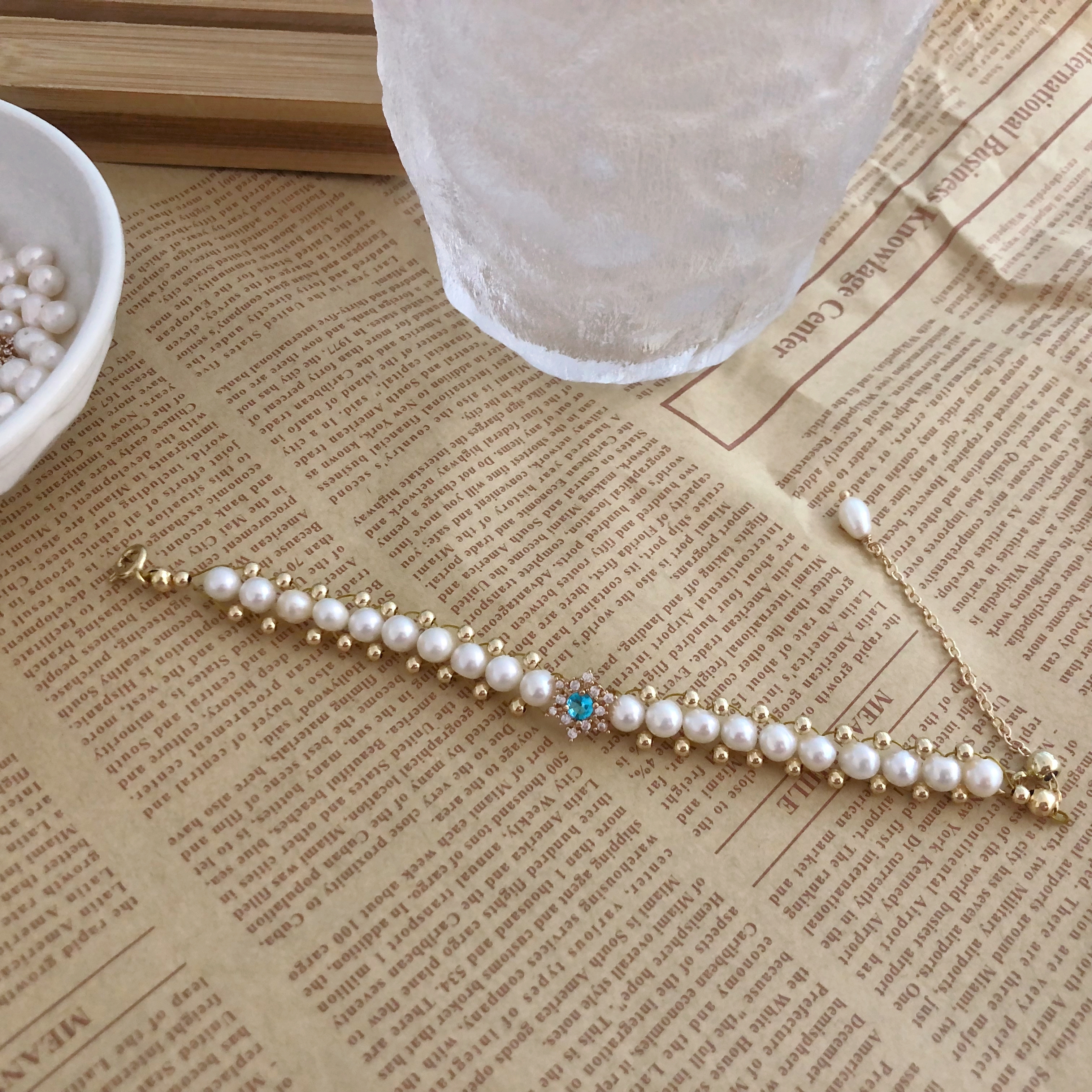 Blue Snowflake Pearl Bracelet