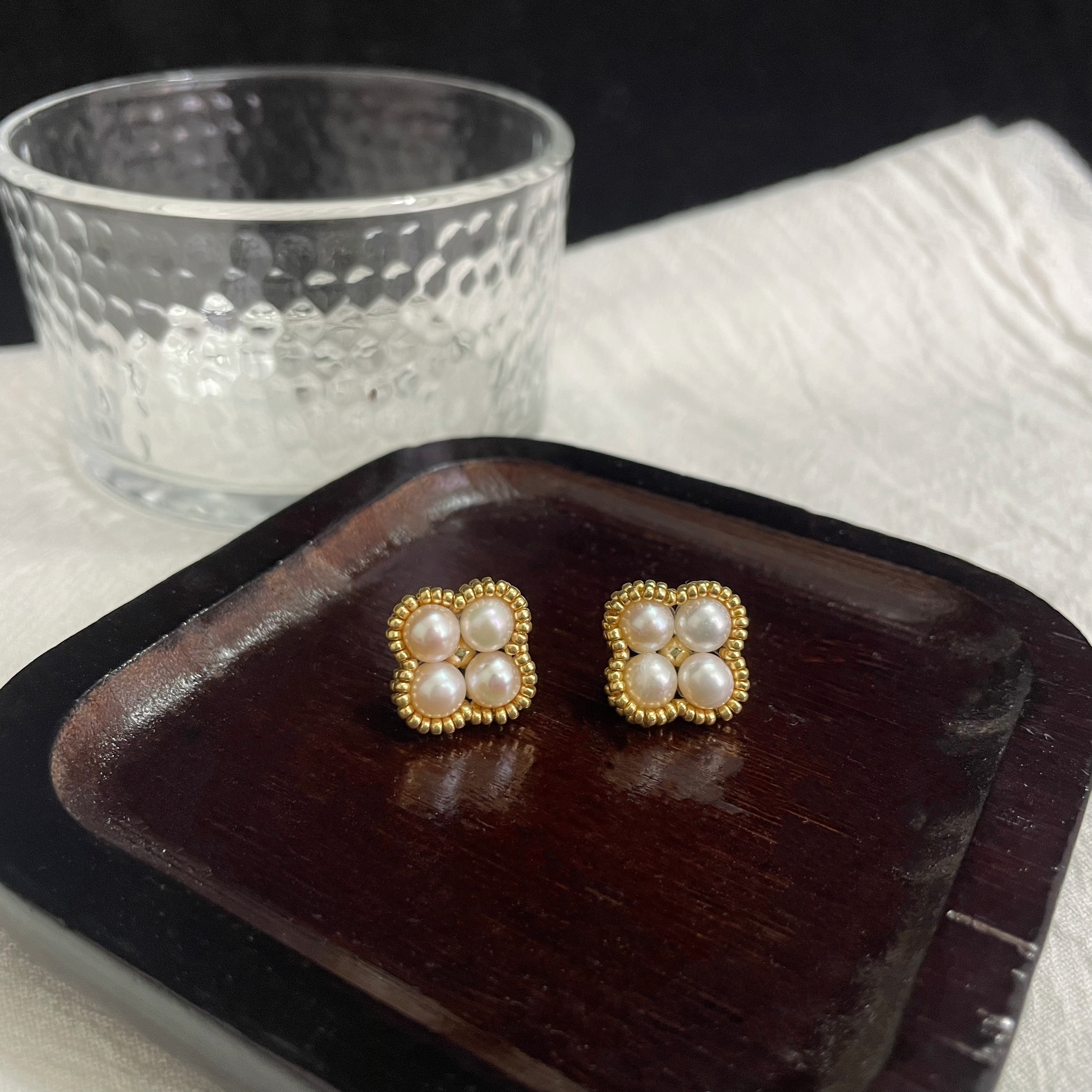 Freshwater Pearls Lucky Four-Leaf Clover Earring Studs