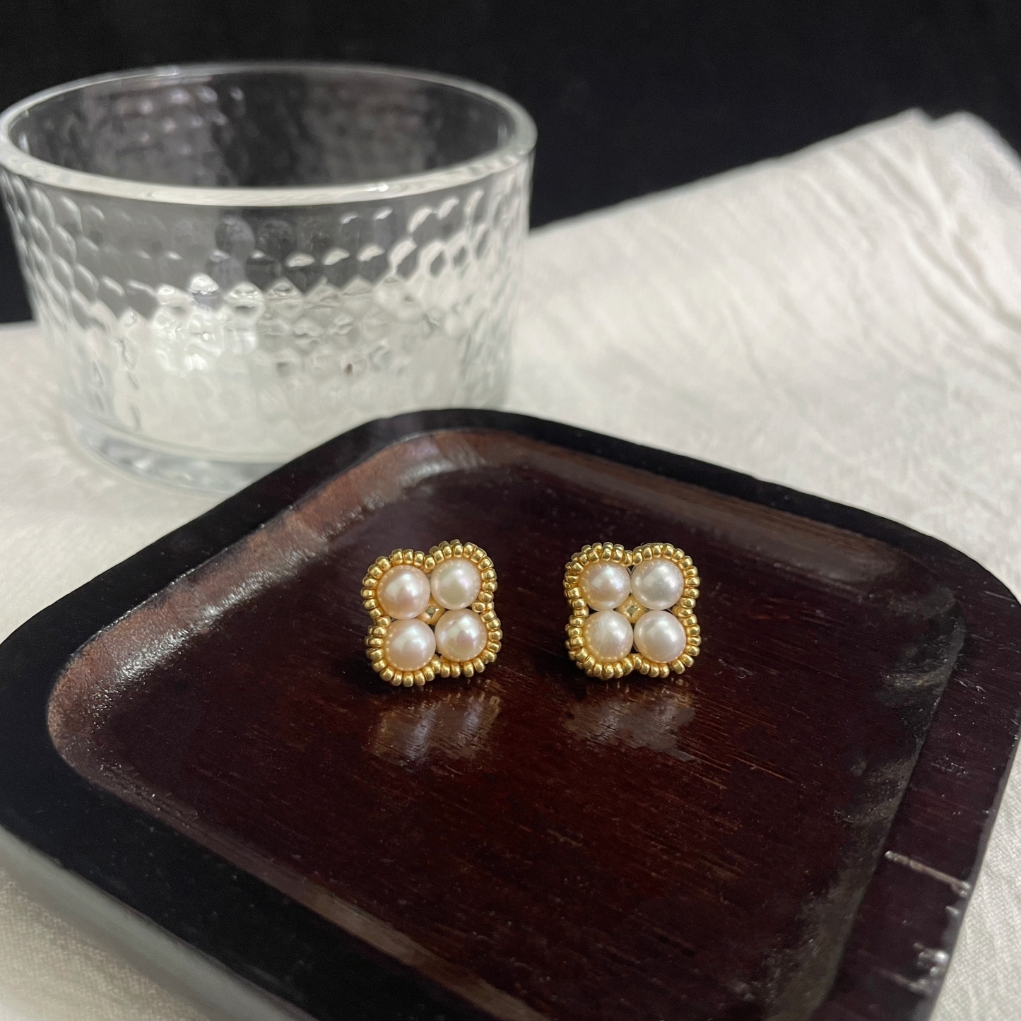 Freshwater Pearls Lucky Four-Leaf Clover Earring Studs