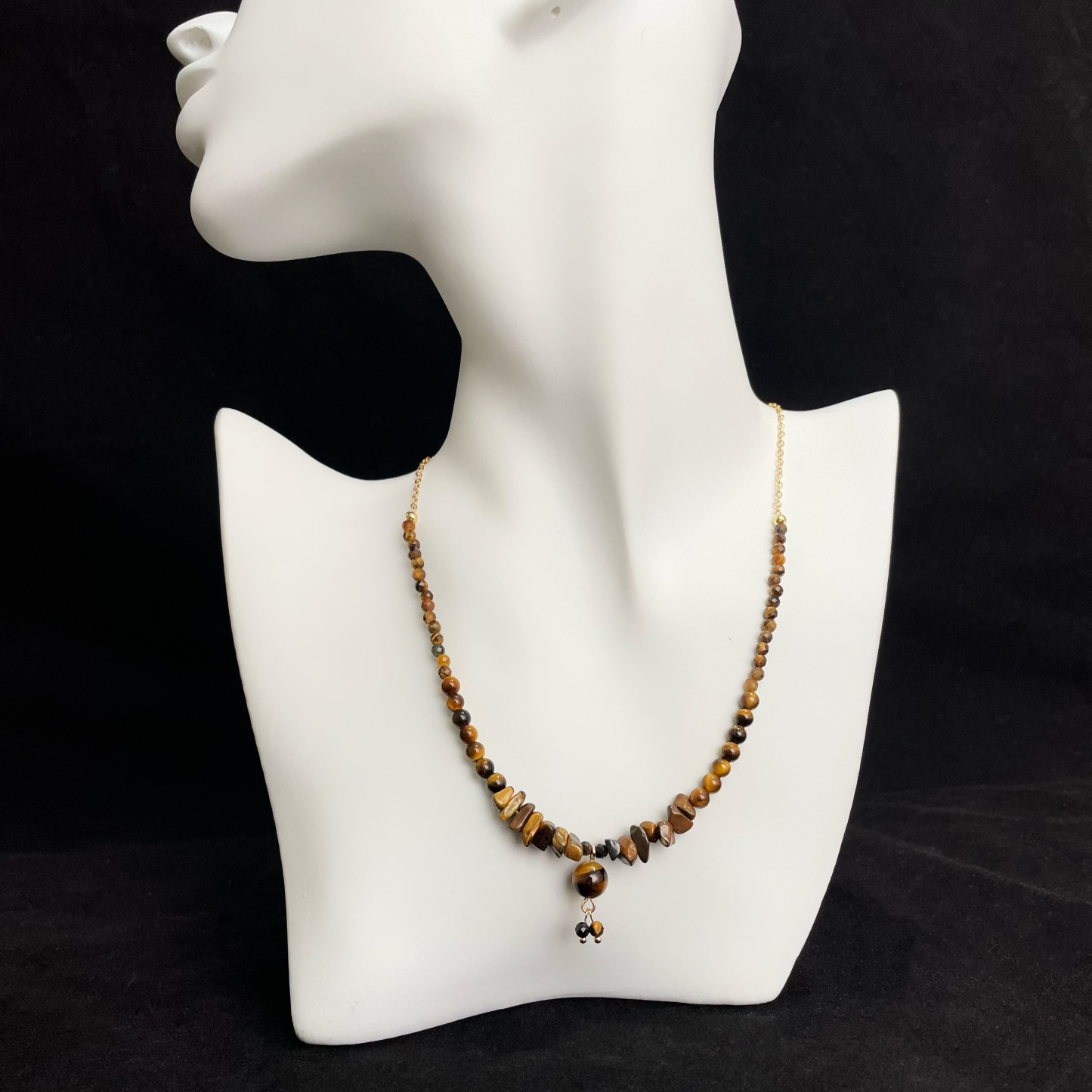 Energizing Tiger's Eye Beads Necklace Sweater Chain