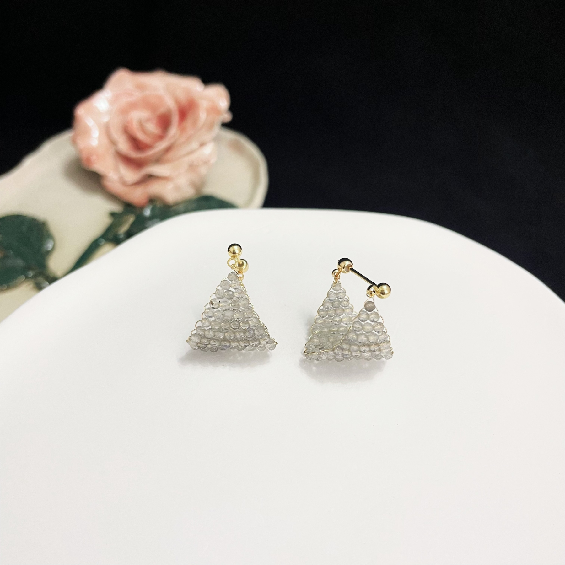 Woven Labradorite Earrings Shining Boat in the Milky Way