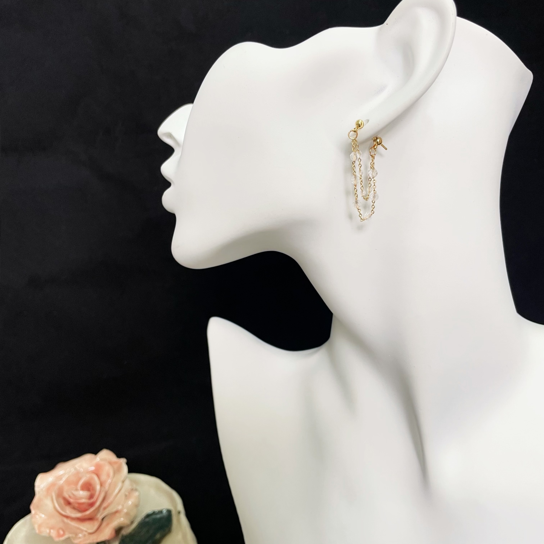 Double Clear Quartz Chains Semi-Hook Earrings