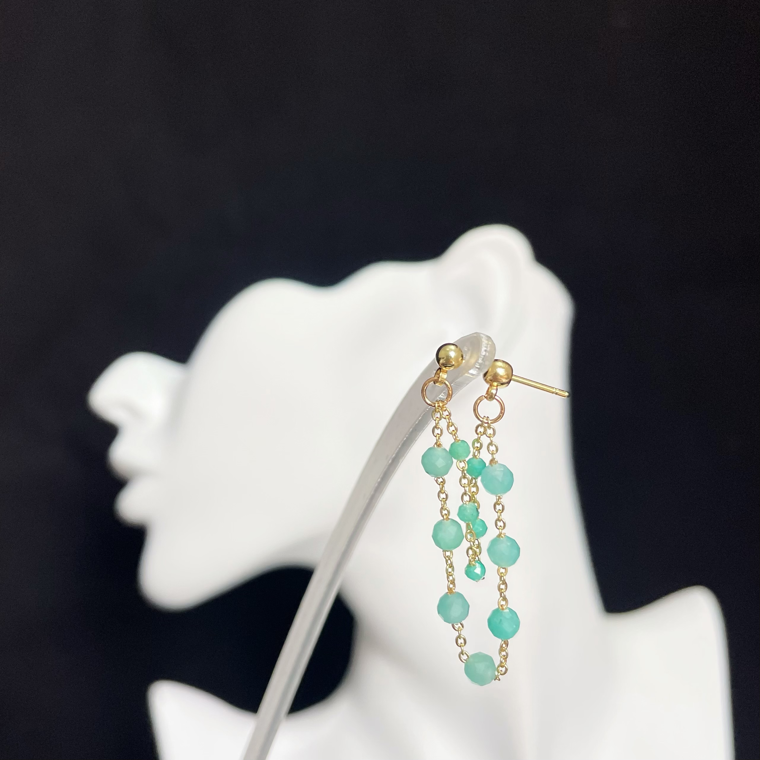 Double Amazonite Chains Semi-Hook Earrings