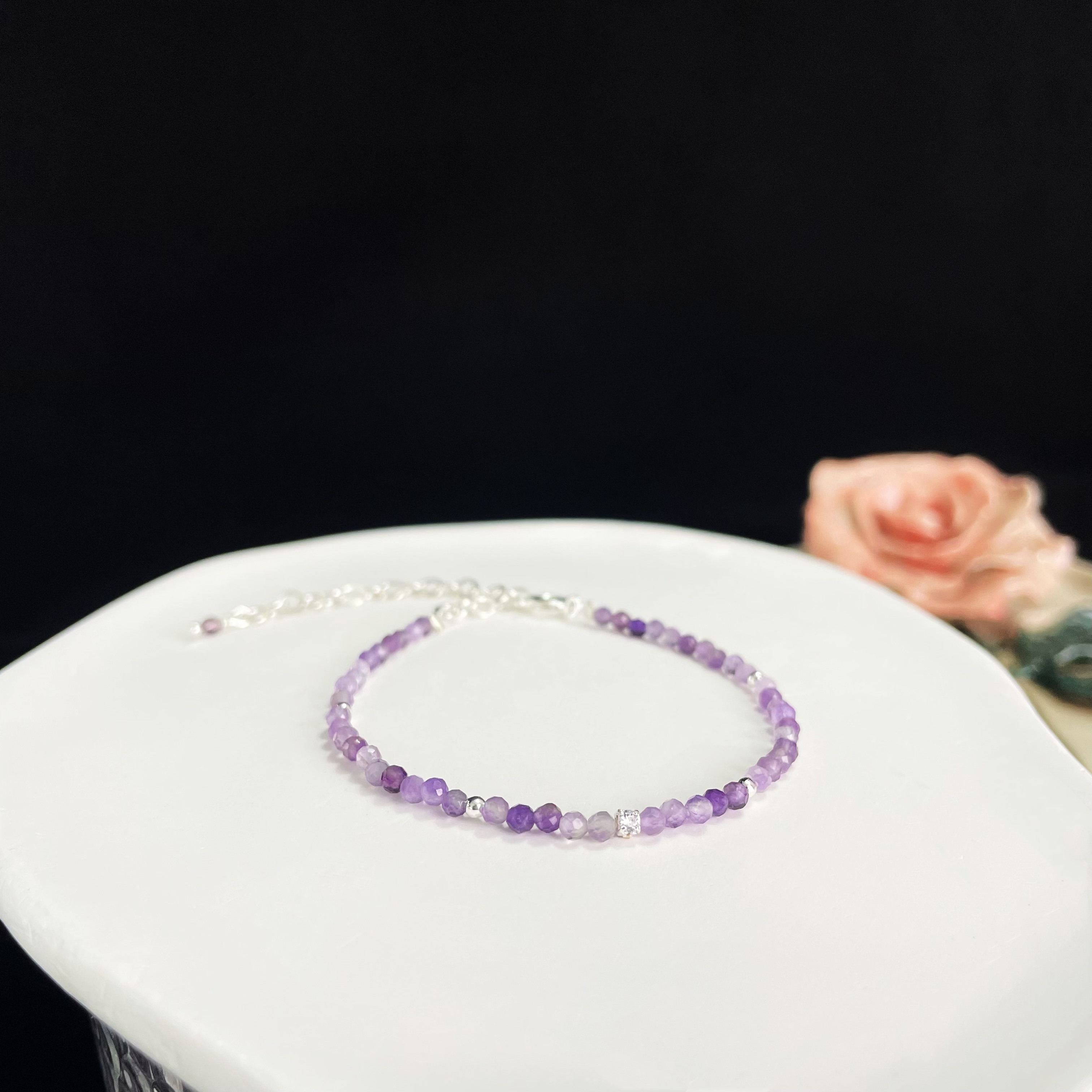 Thin Amethyst Bracelet with Zircon Accent