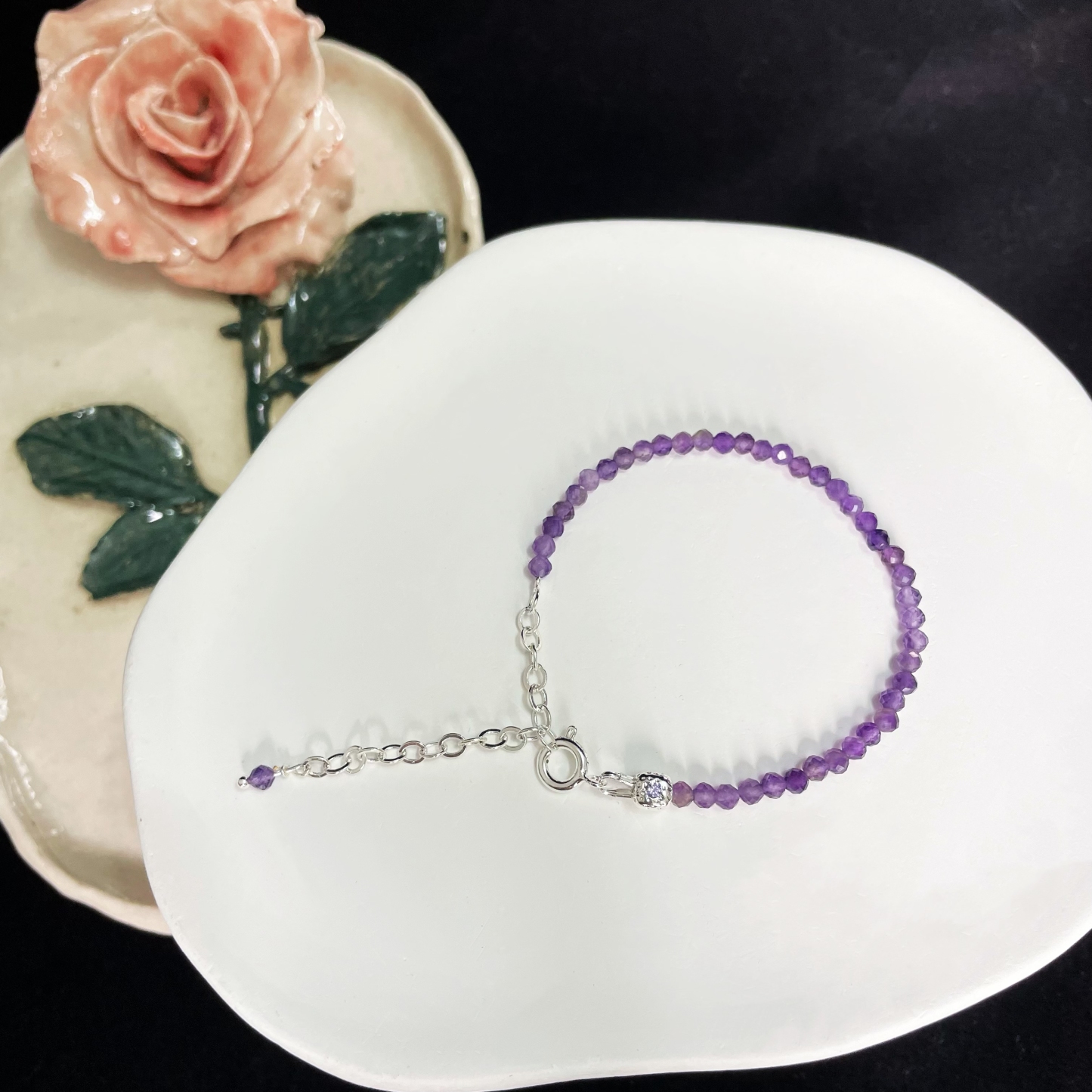 Gemstone Faced Beads Bracelet with Zircon Inlaid Cube Beads