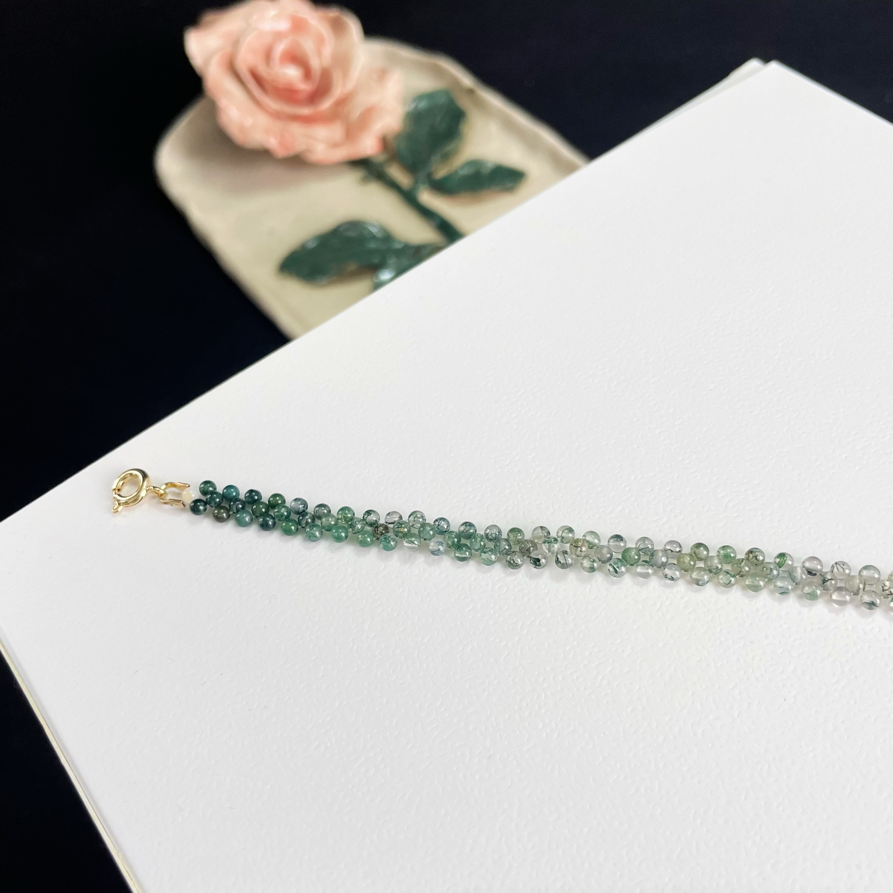 Green Gradient Moss Agate Woven Bracelet