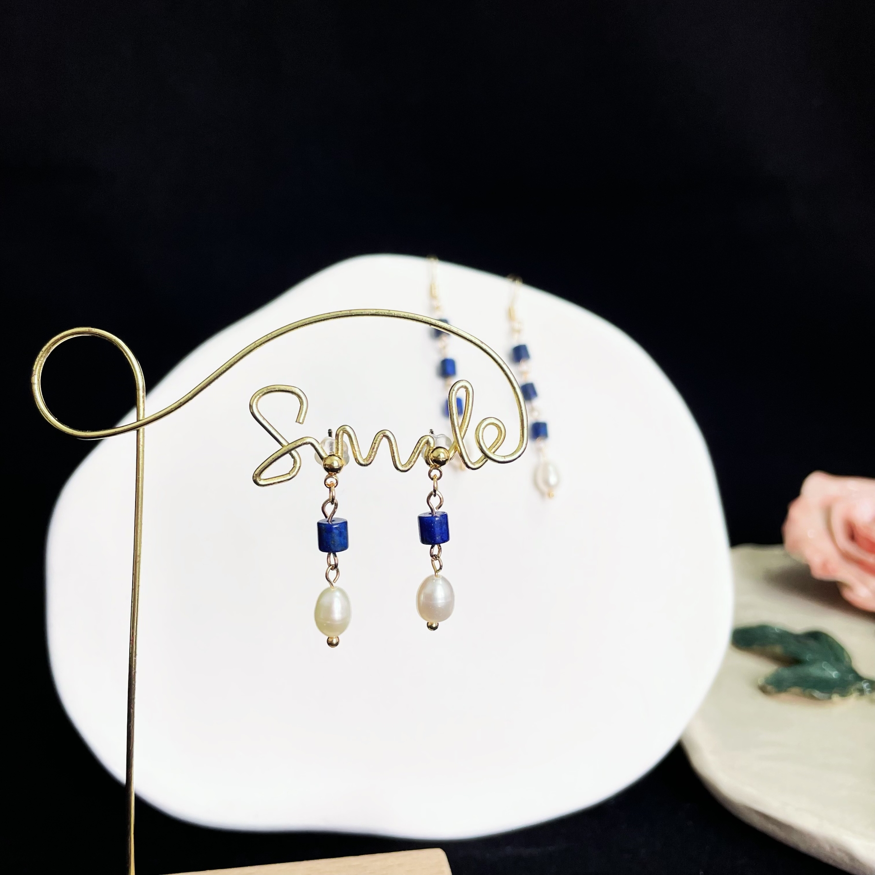 Minimalist Lapis Lazuli and Pearl Earrings
