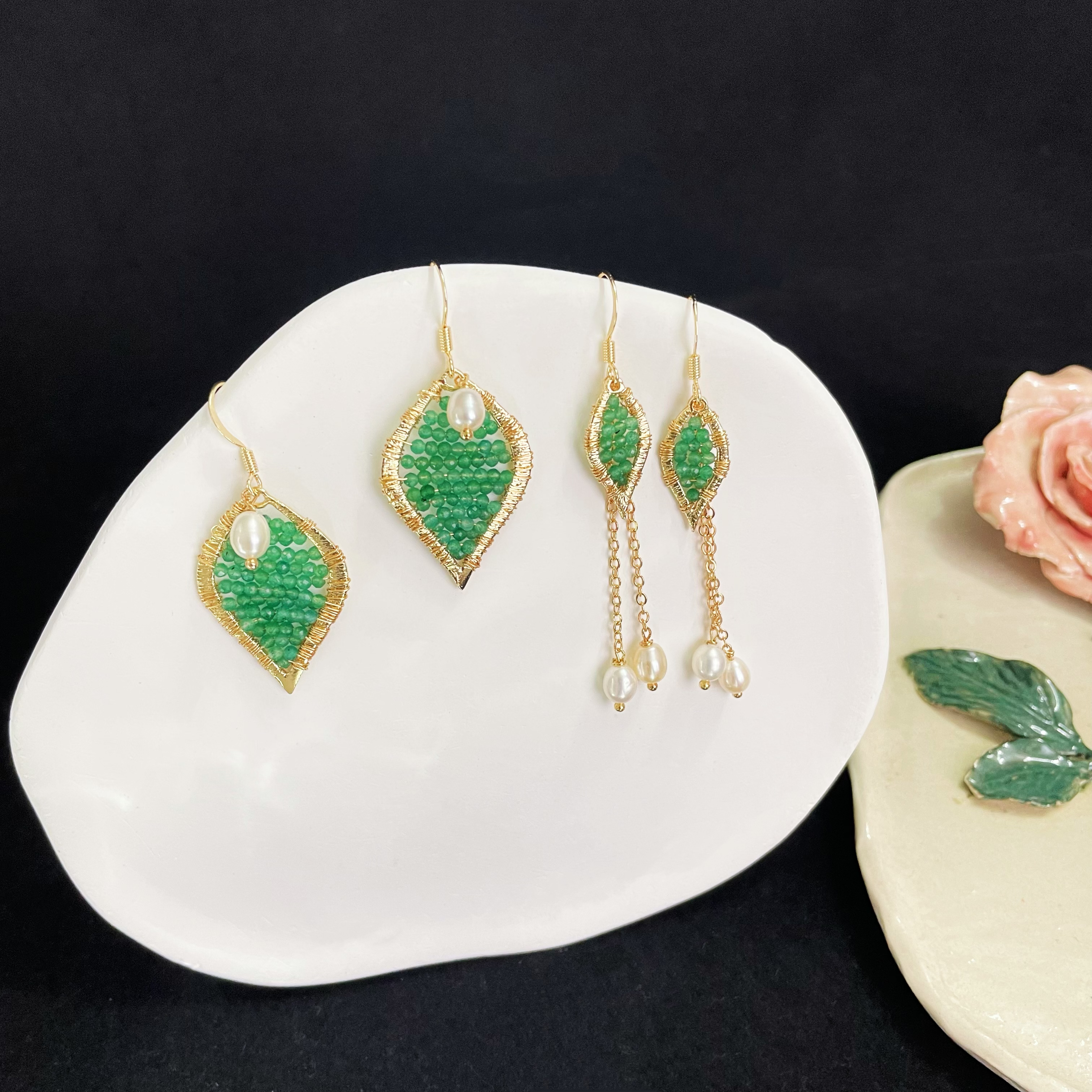 Aventurine Leaf Earrings Summer Spirit Nature's Elegance