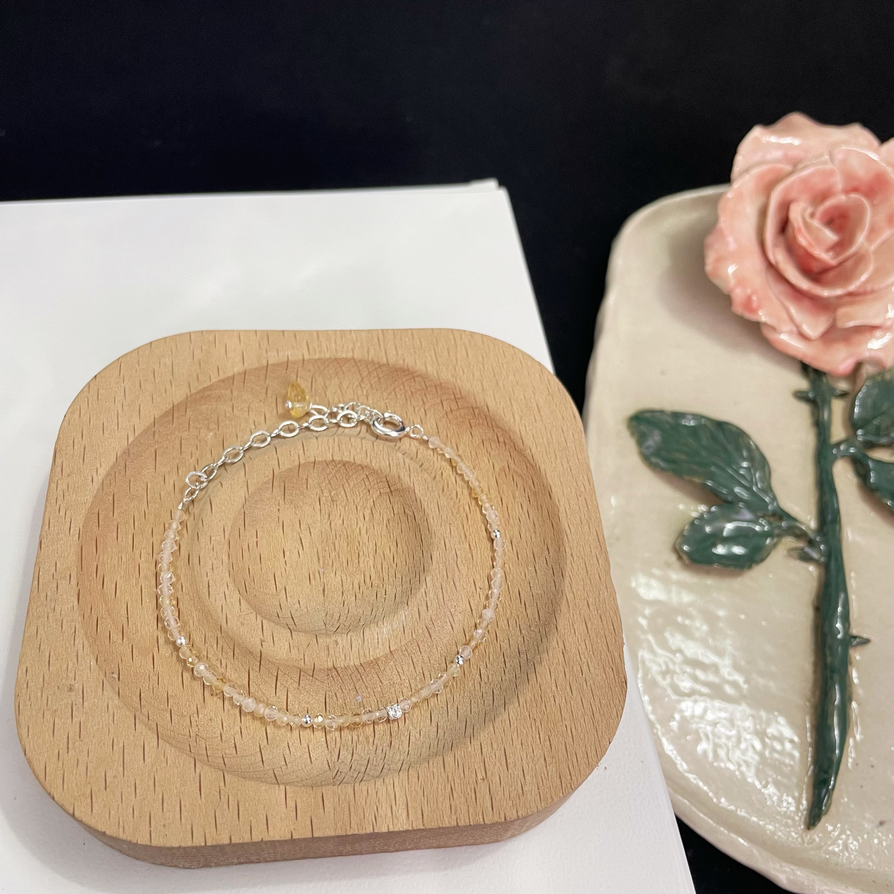 2mm Delicate Thin Citrine Faceted Beads Bracelet 