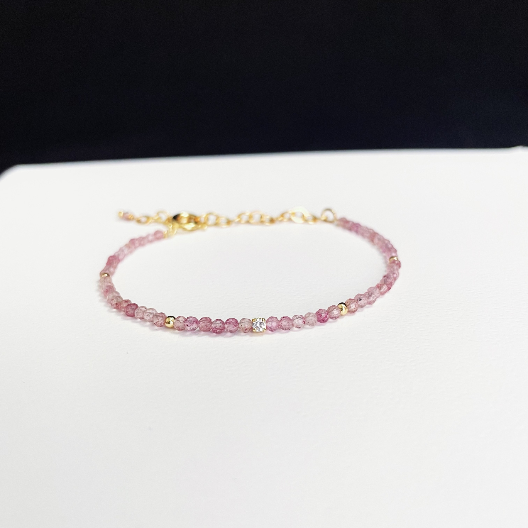 2mm Delicate Thin Strawberry Quartz Faceted Beads Bracelet