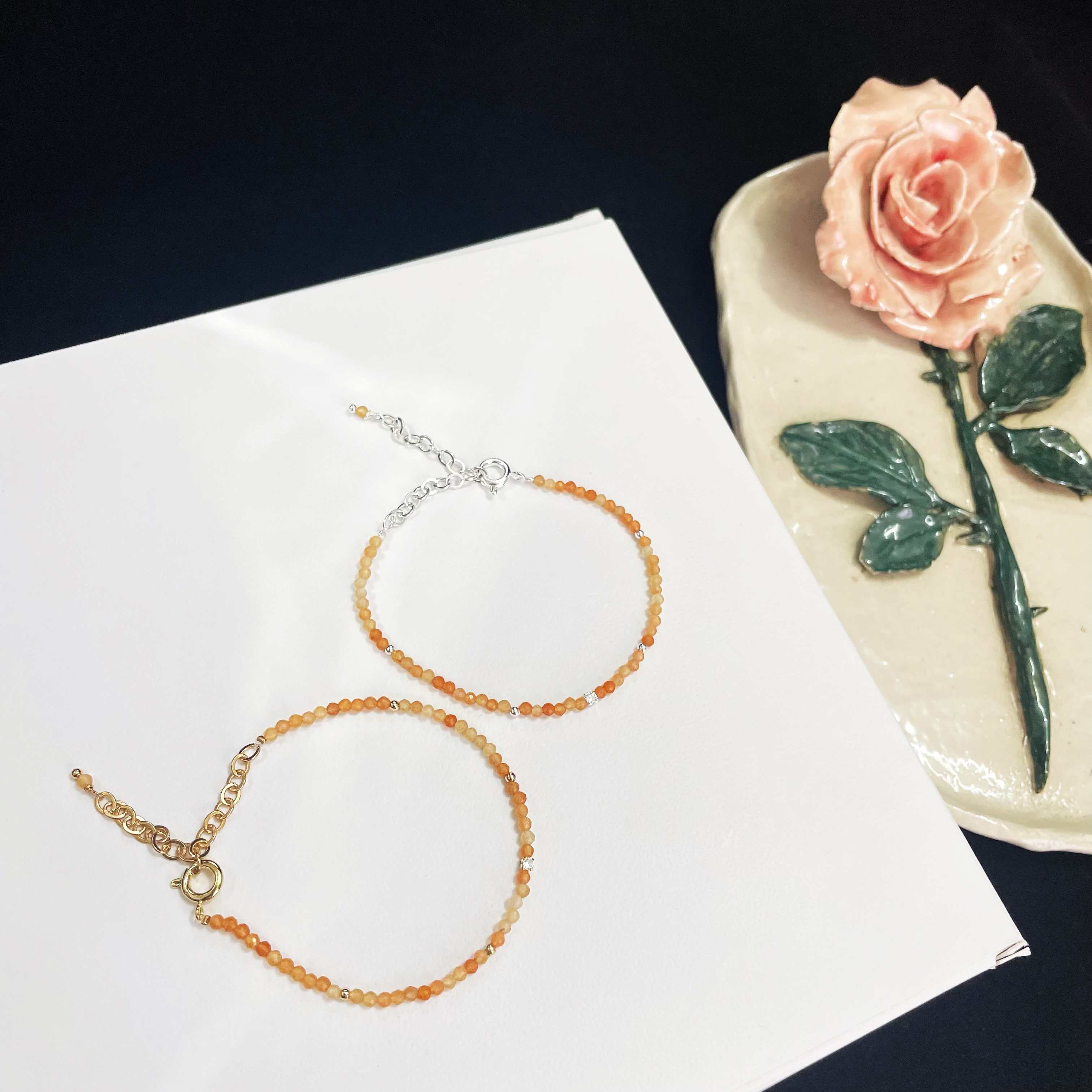 2mm Delicate Thin Red Aventurine Faced Beads Bracelet