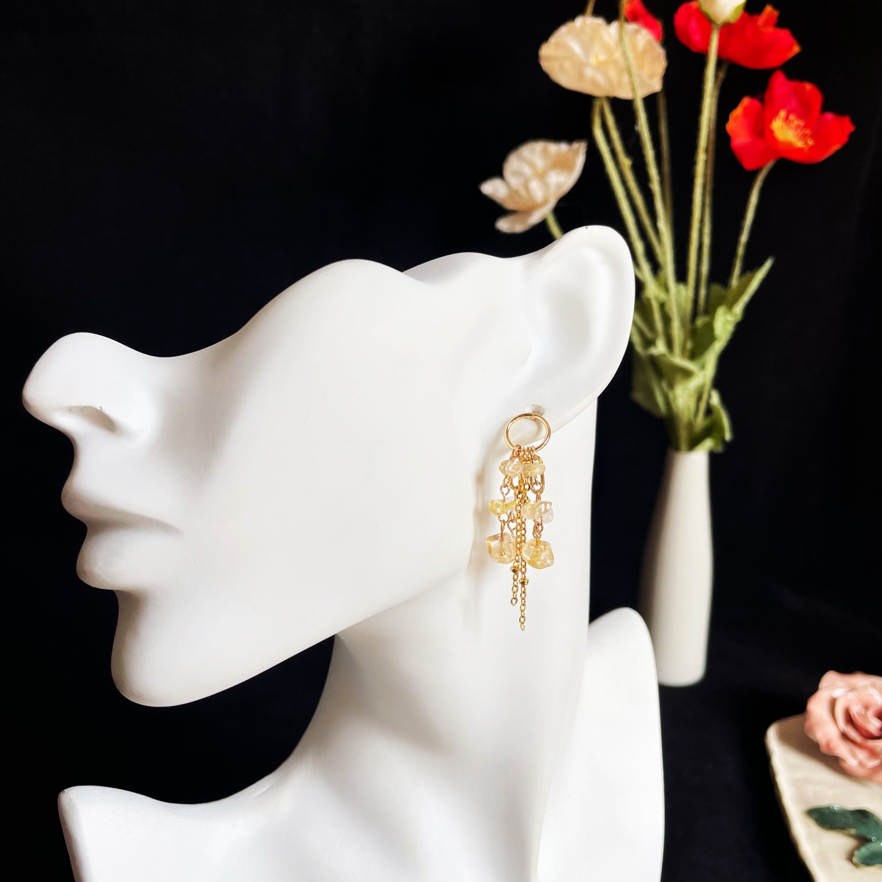 Citrine and Clear quartz Tassel Earrings