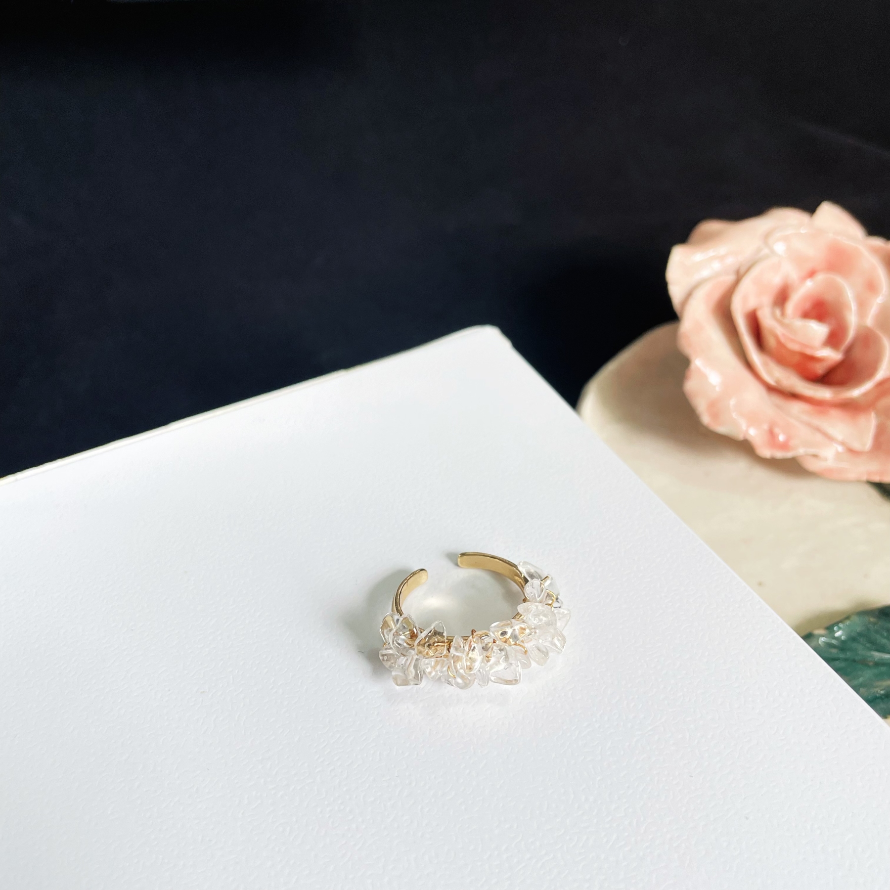 Clear Quartz Cluster Ring Raw Clear Quartz Raw Stones Woven on Open Ring