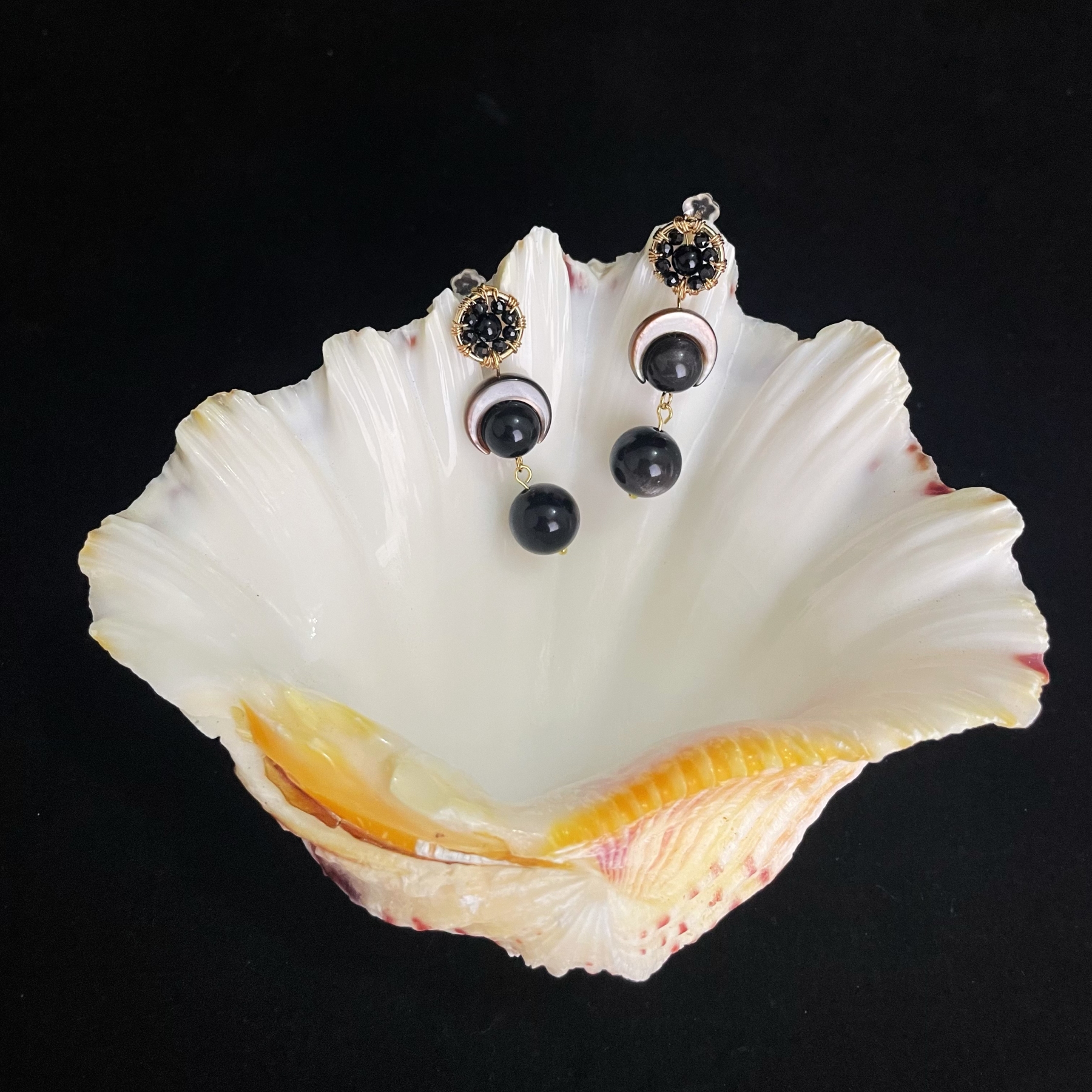 Stunning Three-Layer Black Bead Earrings