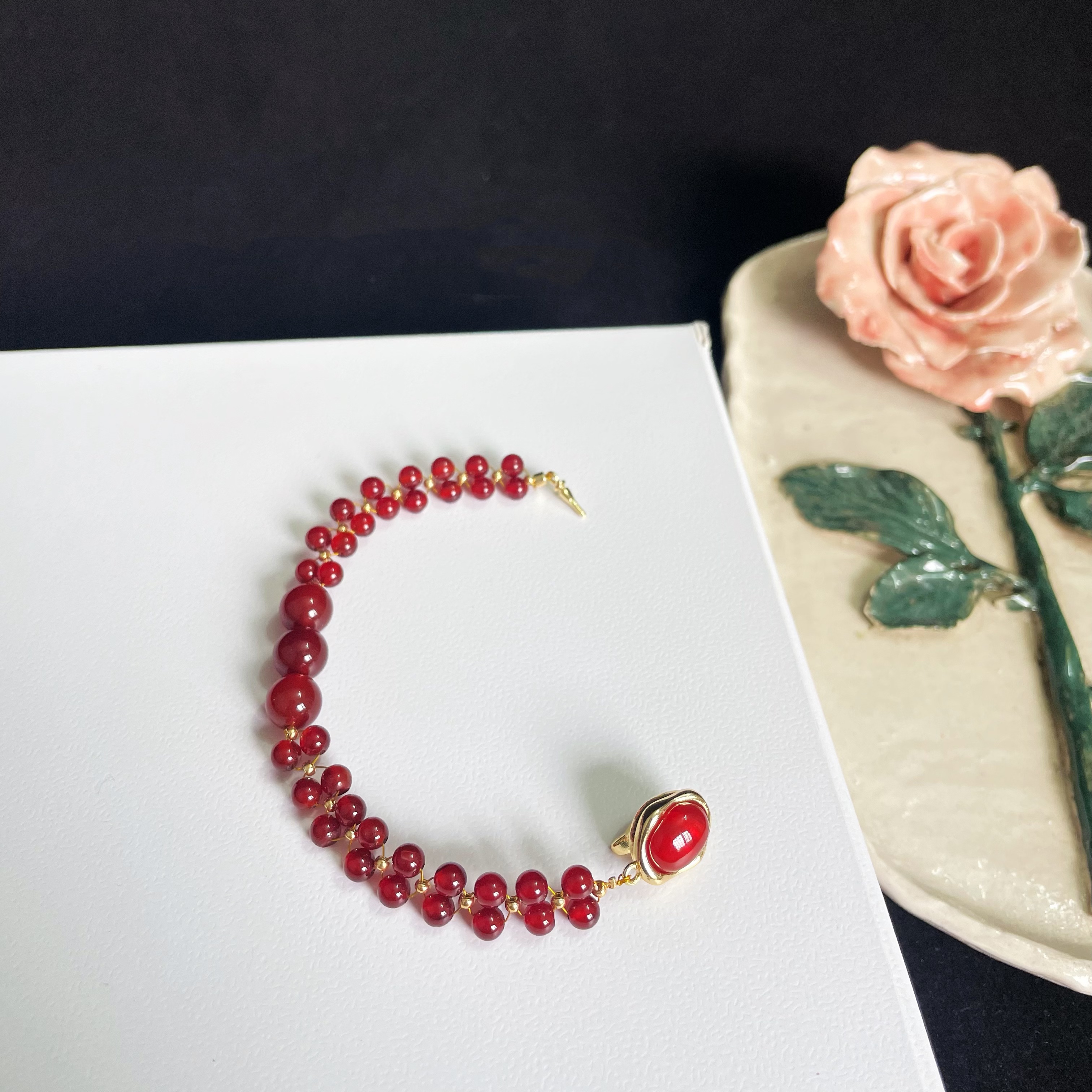 Red Agate Woven Dual-Line Bracelet