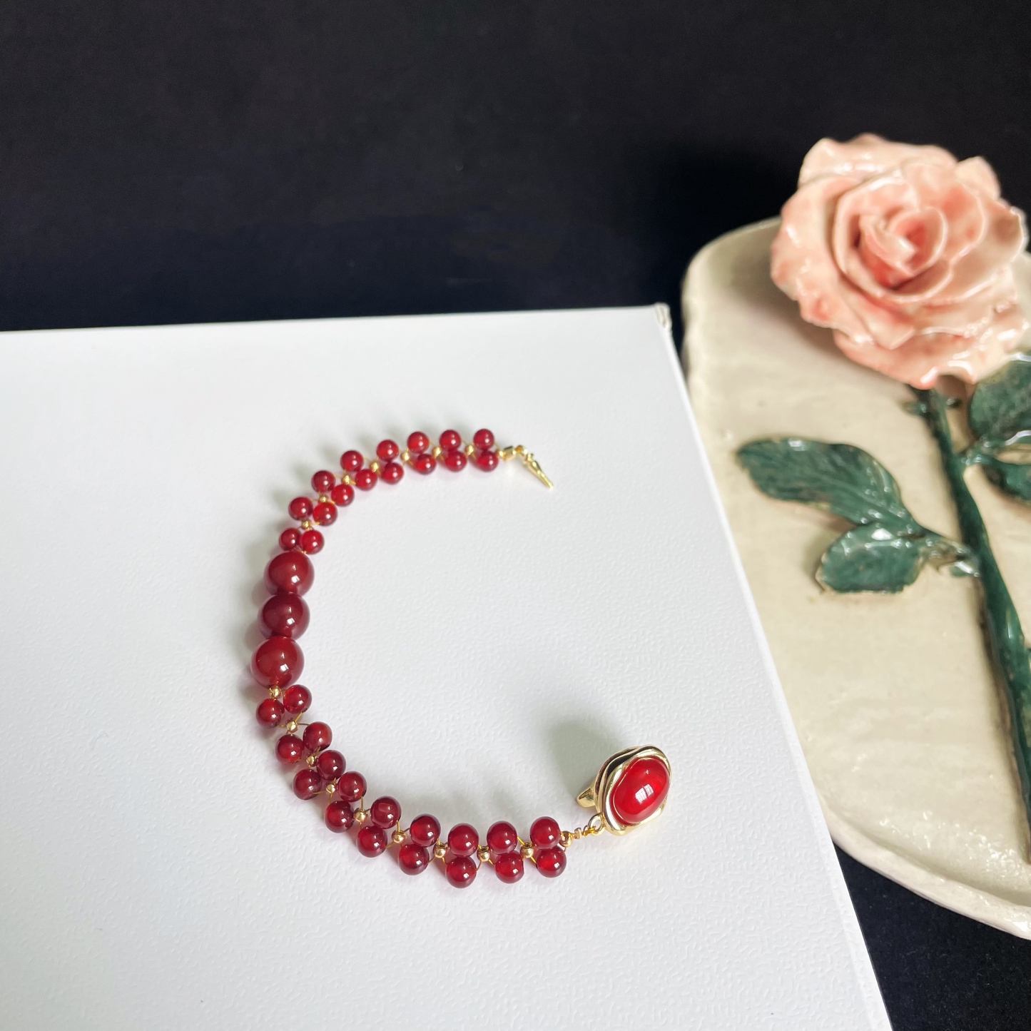 Red Agate Woven Dual-Line Bracelet