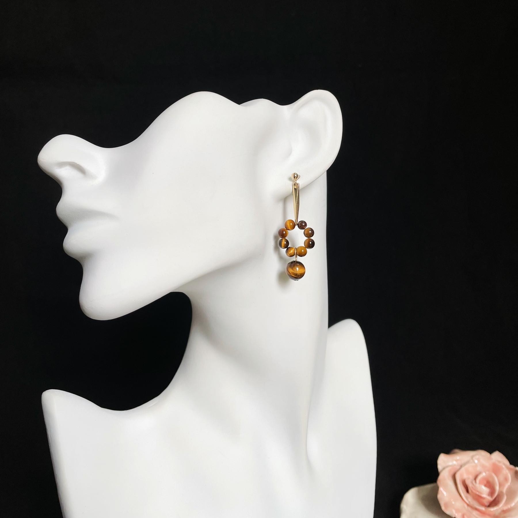 Tiger's Eye Beaded Ring Earrings