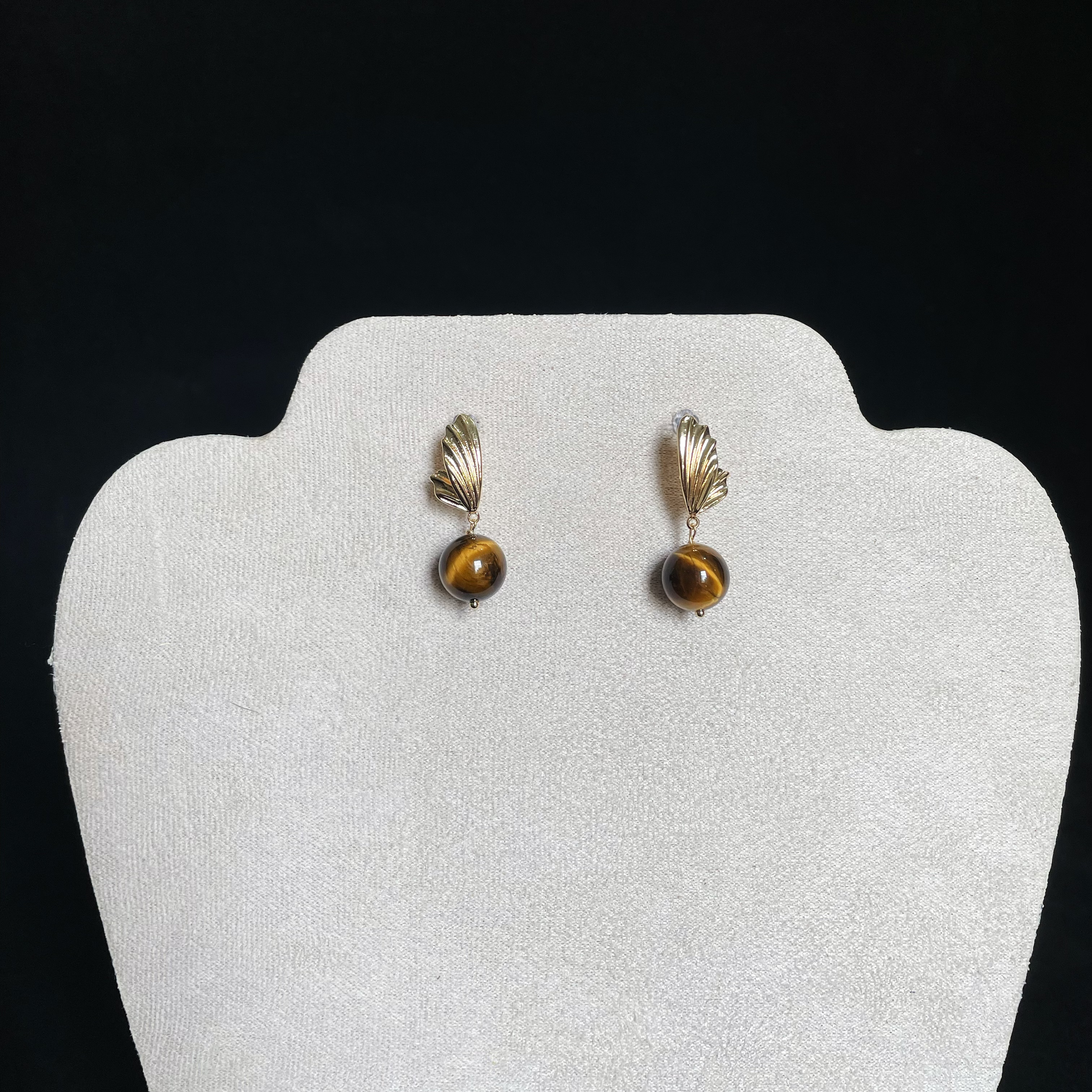Gold-Plated Wing Hanging with Tiger's Eye Earrings 