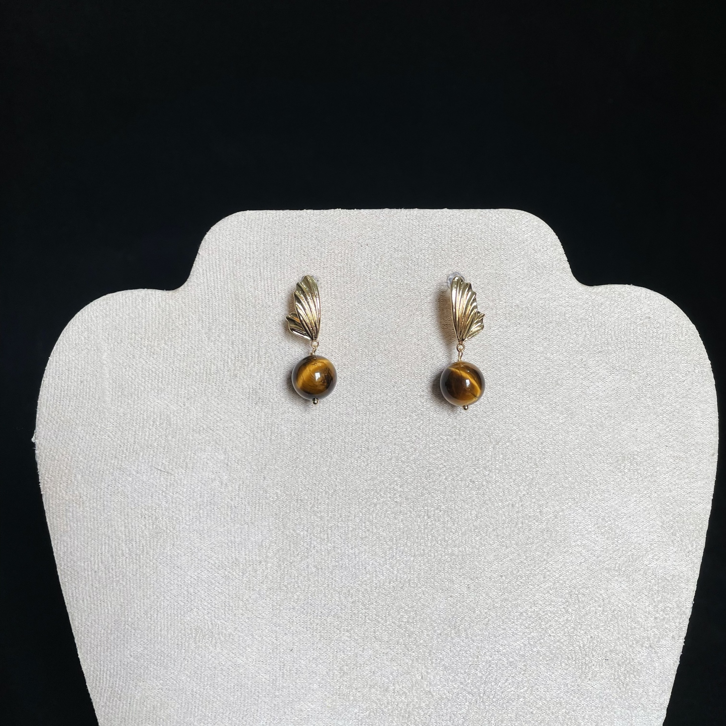 Gold-Plated Wing Hanging with Tiger's Eye Earrings 