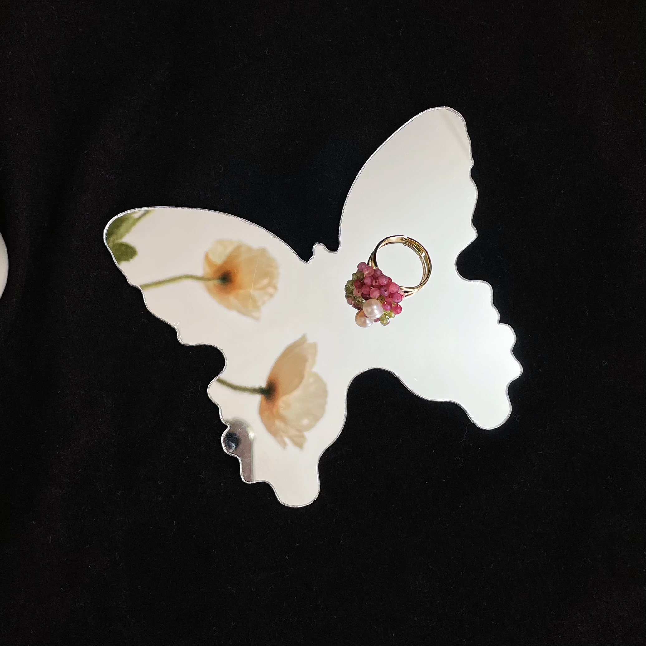 Handcrafted Spring Blossom Peridot Pink Tourmaline Cluster with Pearl Centre Ring